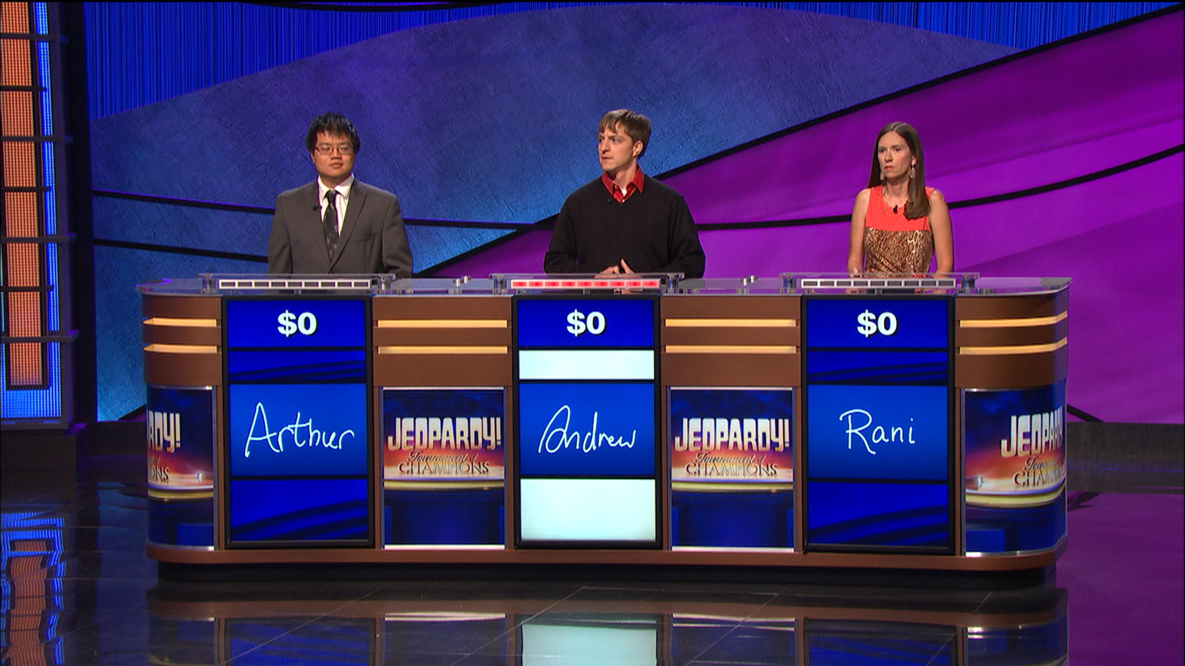 Andrew Moore of Dacula competed Tuesday night in Tournament of Champions with the infamous rival Arthur Chu. CREDIT: Jeopardy