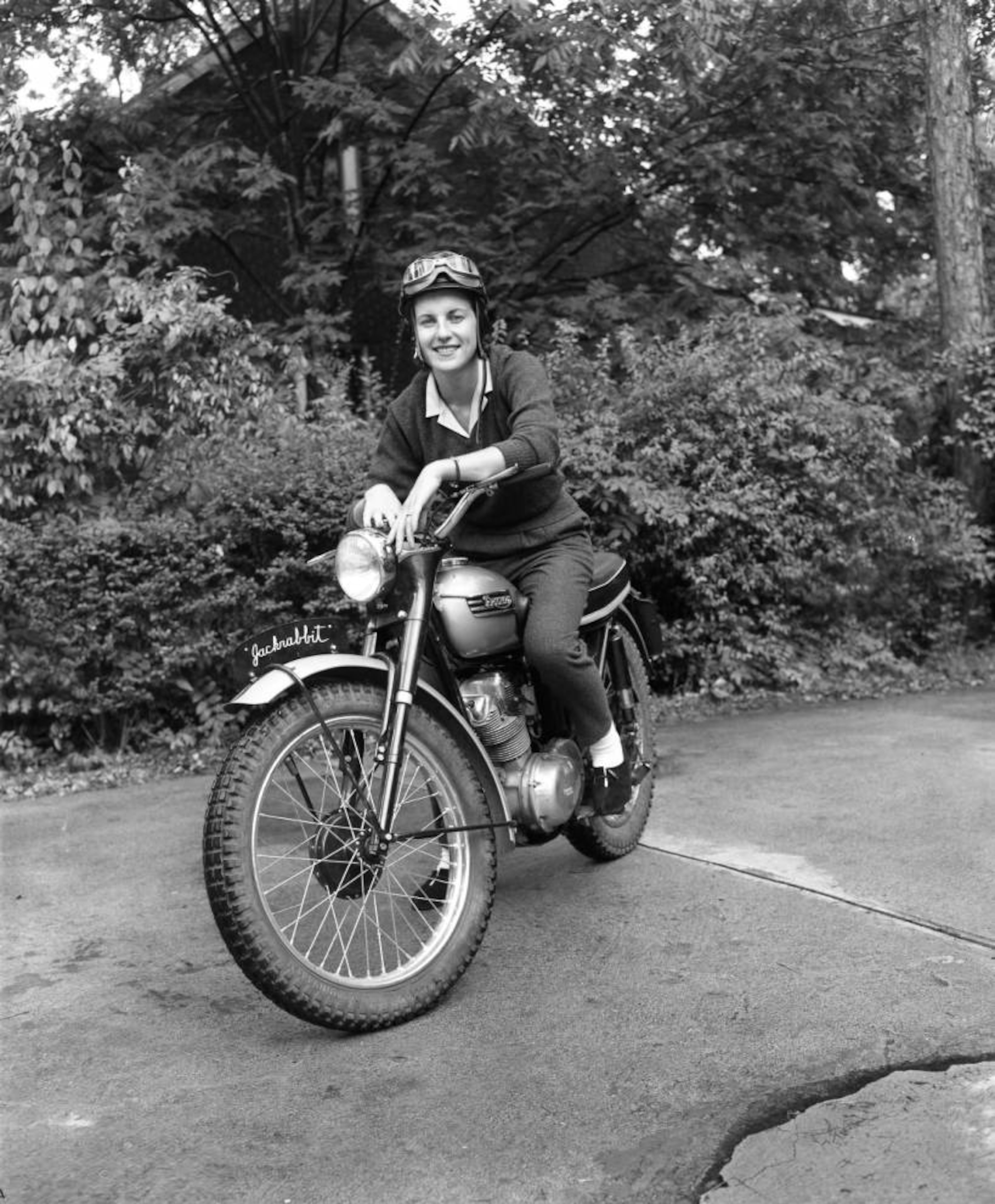 Motorcycle road racer champion Bessie Allen, 1957. Kenneth Rogers/AJC