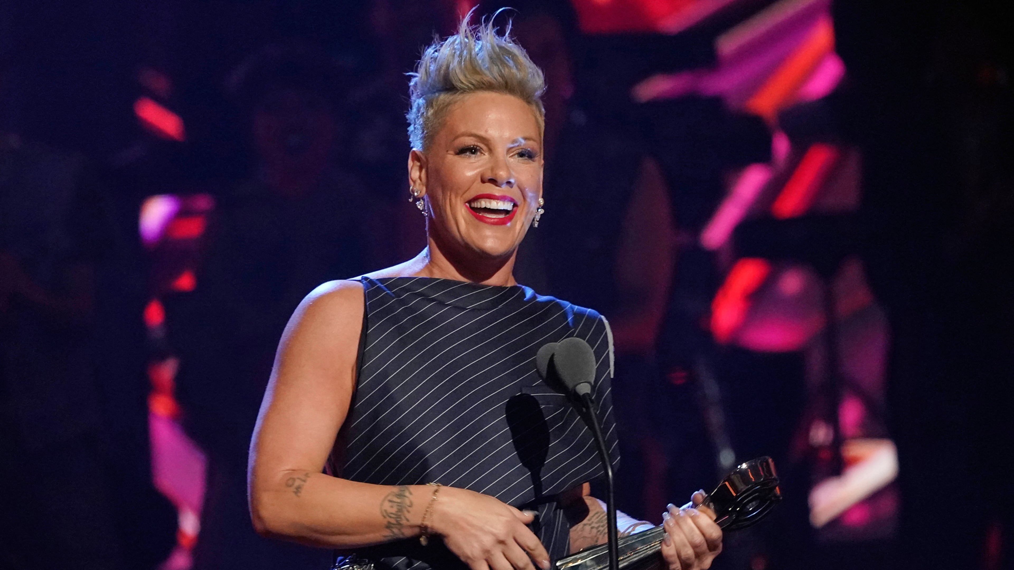 FILE - Pink accepts the Icon award at the iHeartRadio Music Awards in Los Angeles on March 27, 2023. (AP Photo/Chris Pizzello, File)
