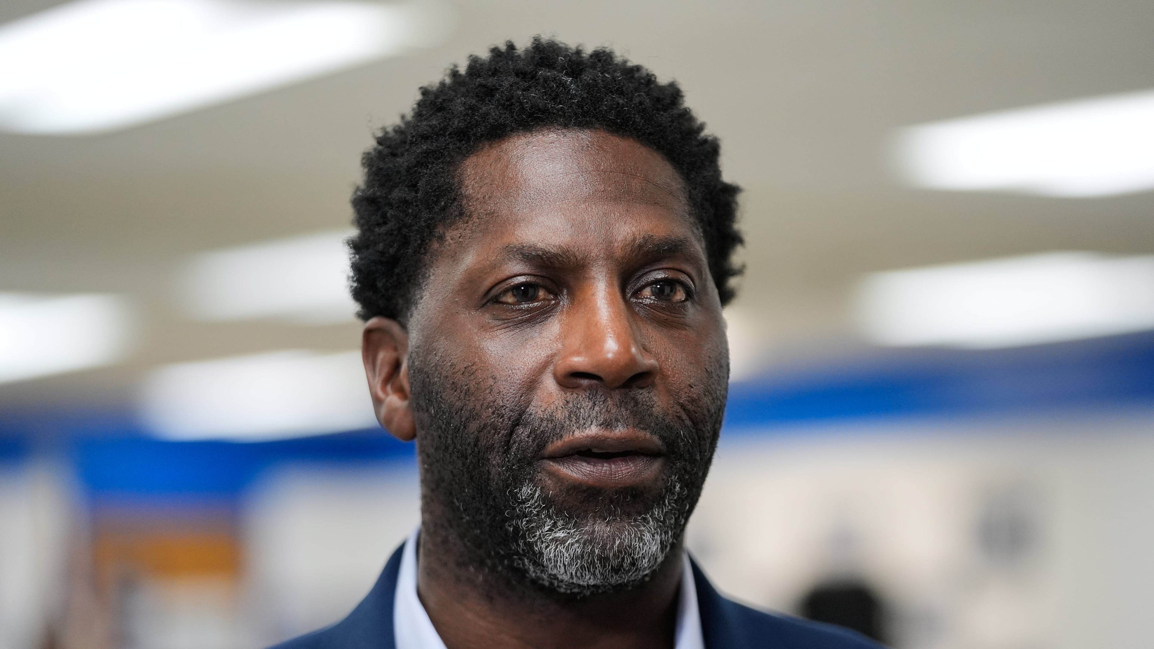 Chedrick Greene, Democratic candidate for the 35th Senate District, speaks at a rally Monday, April 27, 2026, in Saginaw, Mich. (AP Photo/Paul Sancya)
