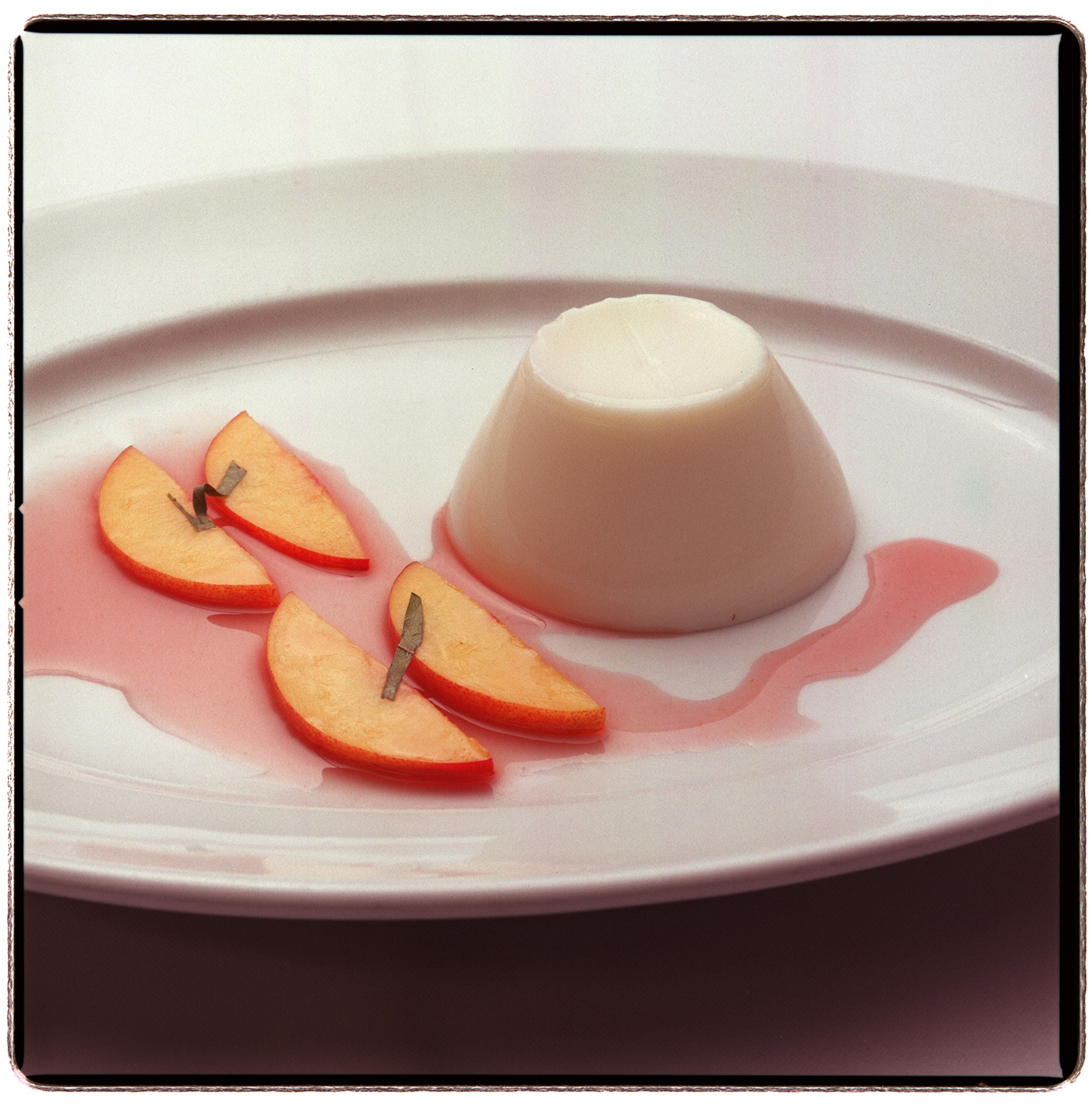 Lemon buttermilk panna cotta with nectarine from Bacchanalia in West Atlanta in 2000.