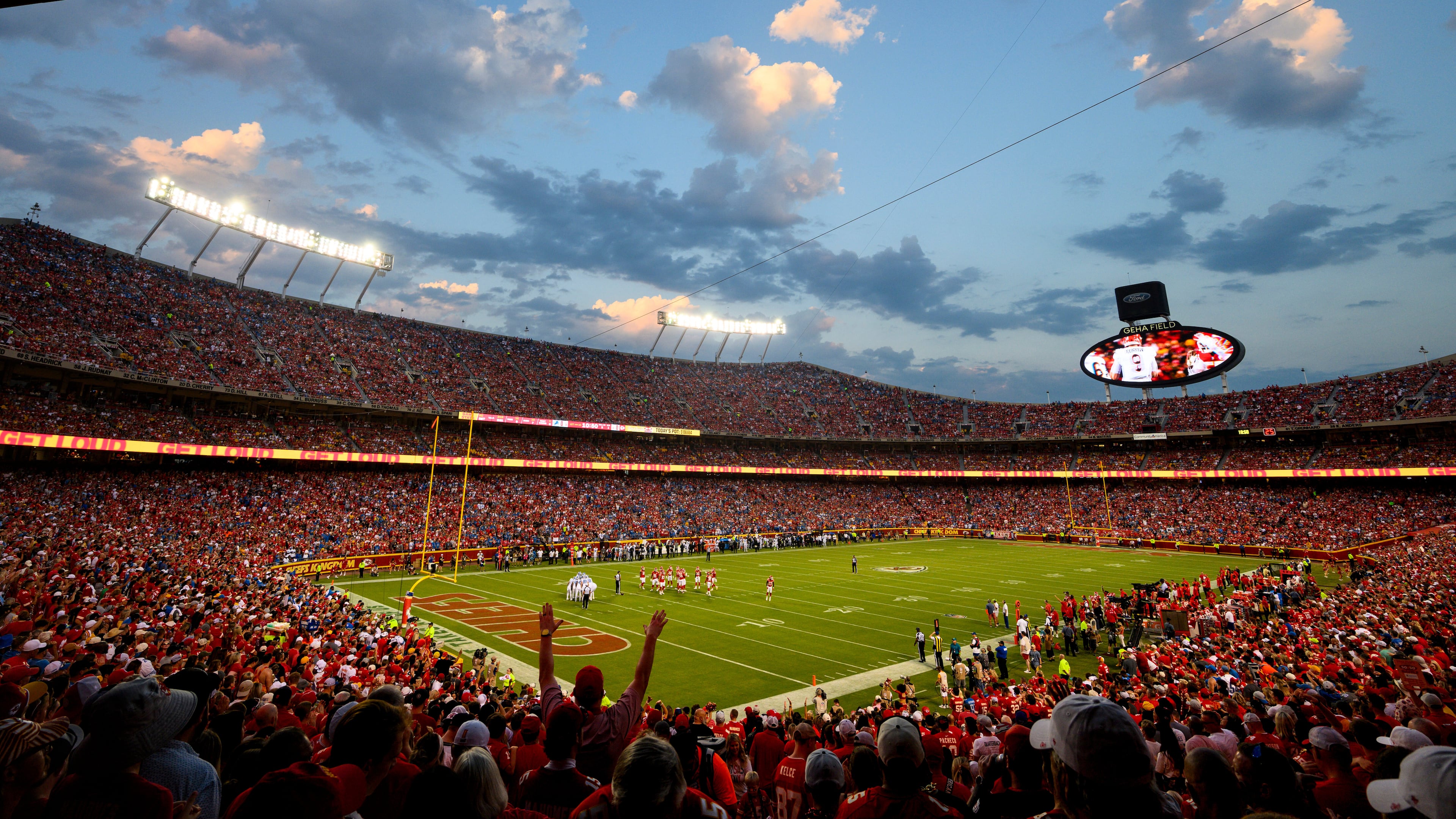 FILE - A general overall interior view of GEHA Field at Arrowhead Stadium during the first half of an NFL football game between the Kansas City Chiefs and the Detroit Lions, Thursday, Sept. 7, 2023 in Kansas City, Mo. (AP Photo/Reed Hoffmann, File)