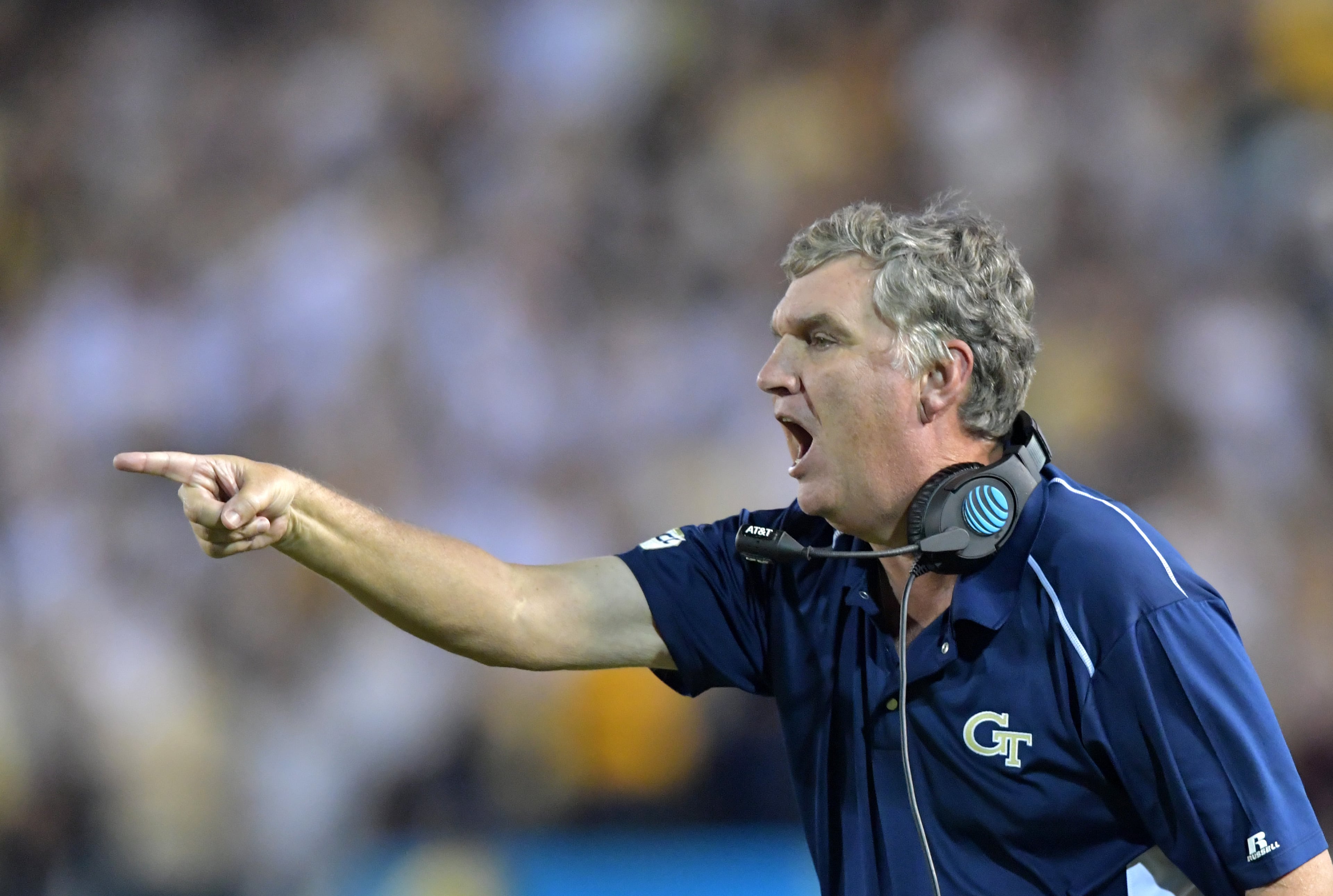 October 21, 2017 Atlanta - Georgia Tech head coach Paul Johnson shouts instructions in the second half of an NCAA college football game at Bobby Dodd Stadium on Saturday, October 21, 2017. Georgia Tech beat Wake Forest 38-24. HYOSUB SHIN / HSHIN@AJC.COM