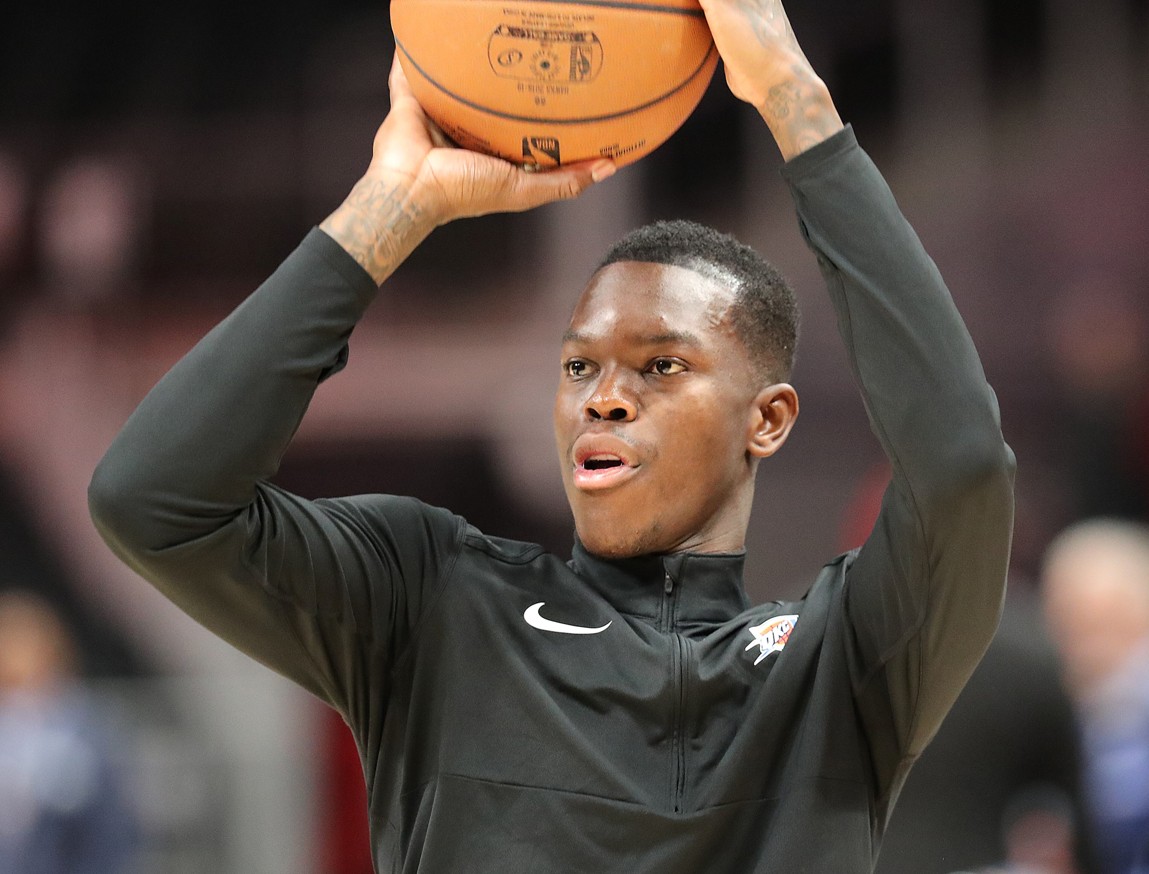 Jan. 15, 2019 Atlanta: Former Atlanta Hawks guard Dennis Schroder returns for the first time with the Oklahoma City Thunder preparing to play in a NBA basketball game on Tuesday, Jan. 15, 2019, at State Farm Arena in Atlanta. Curtis Compton/ccompton@ajc.com