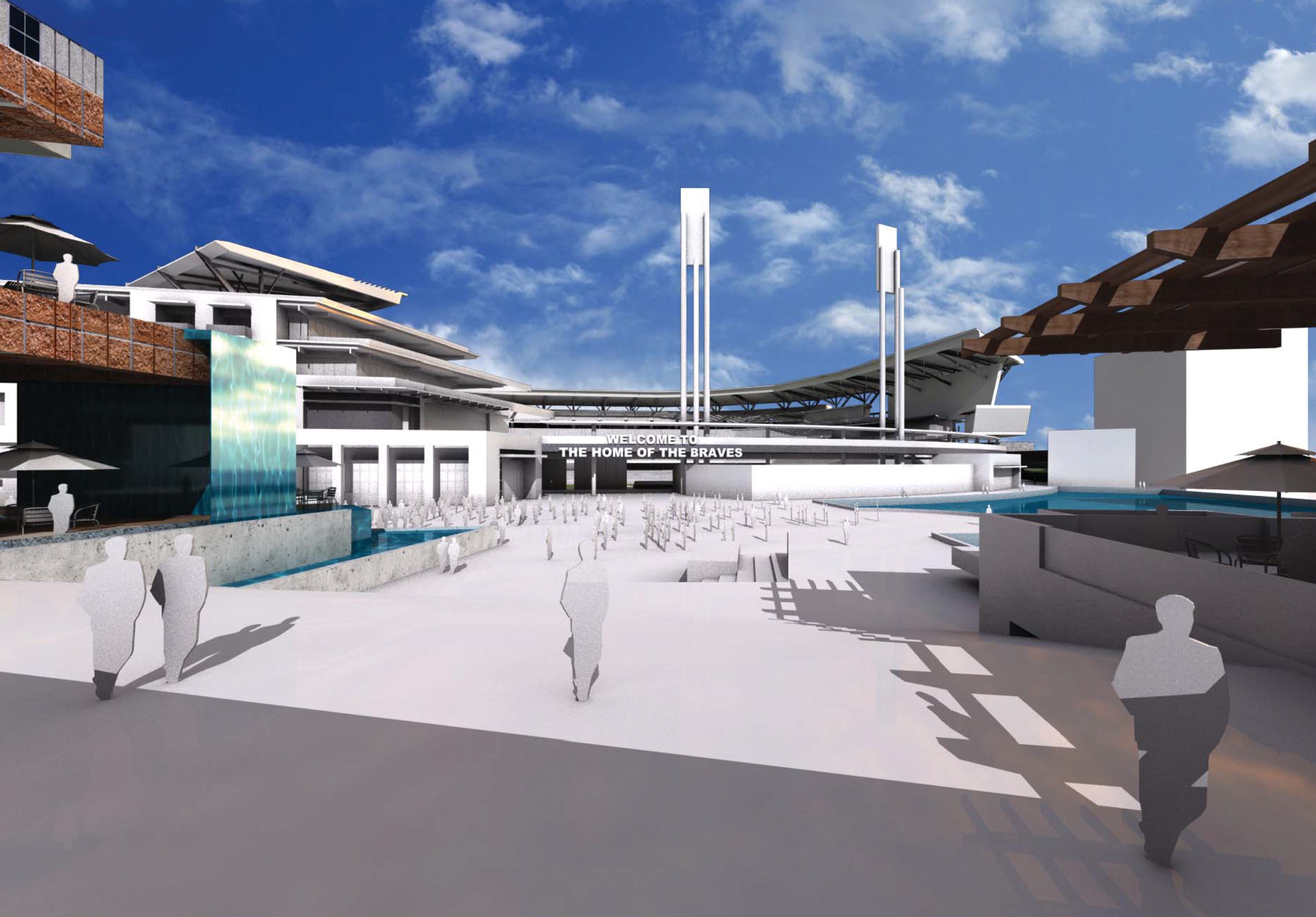 The development nearest the stadium will be geared toward baseball fans and entertainment. These illustrations are to provide a sense of the scale of elements on the site and do not reflect final design of the actual buildings.