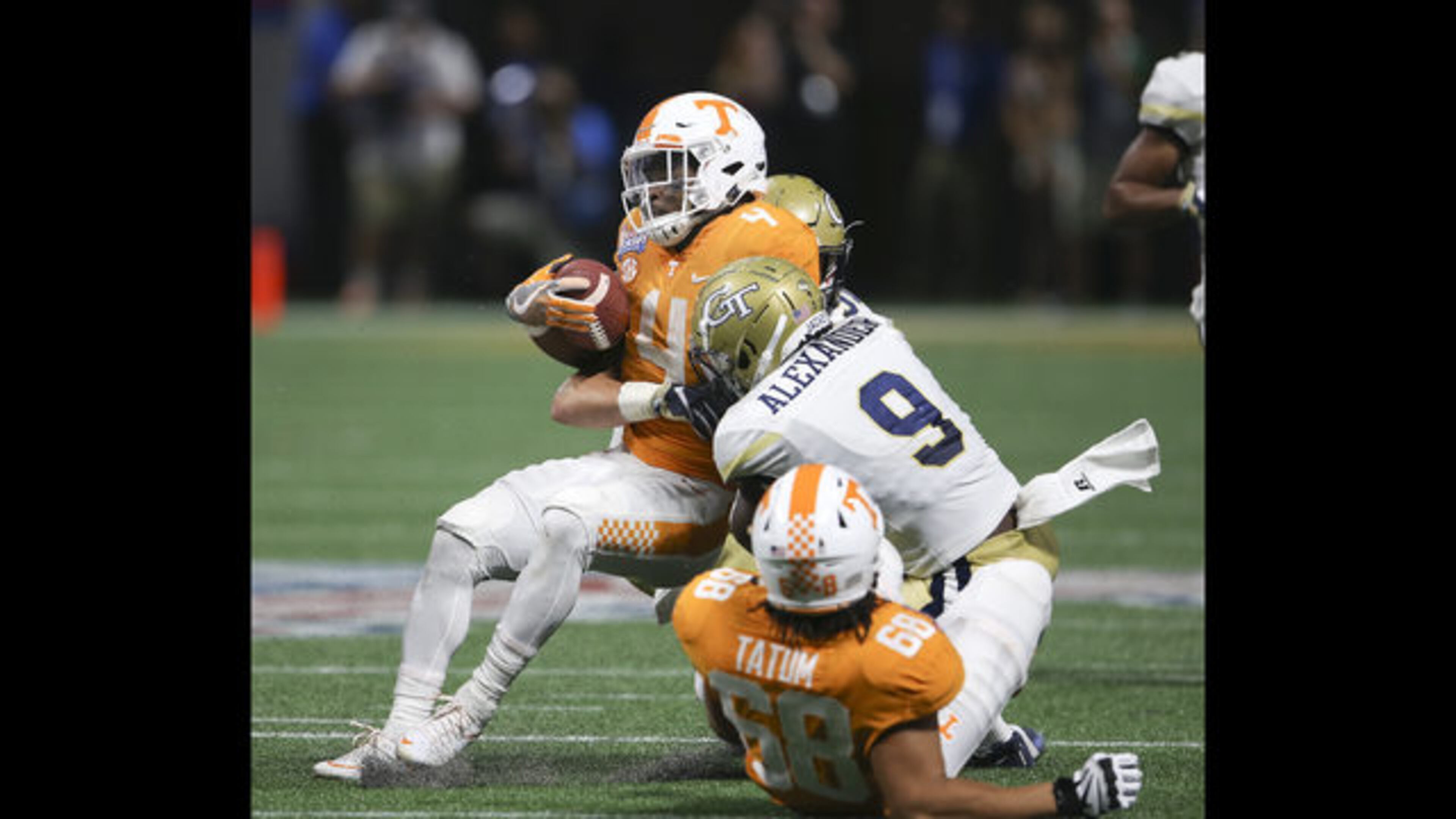 Georgia Tech linebacker Victor Alexander had two tackles against Tennessee in Monday’s 42-41 loss to the Volunteers.