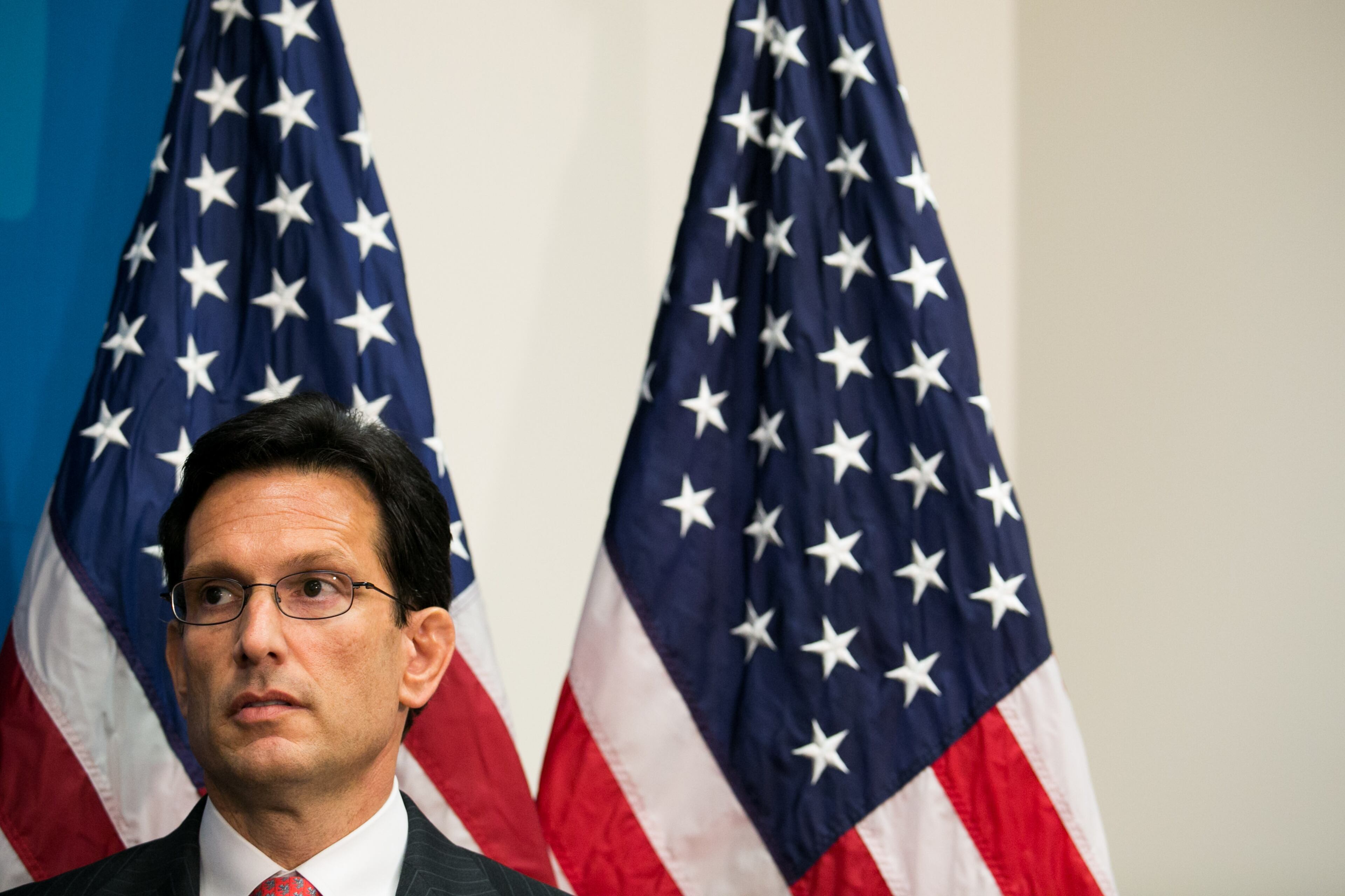 House Majority Leader Rep. Eric Cantor (R-VA) looks on during a press conference, on Capitol Hill, July 9, 2013 in Washington, DC. House Speaker John Boehner (R-OH) and the Republican leadership discussed the immigration bill and the Obama administration's decision to delay a portion of the Affordable Care Act, which will extend the deadline for employer mandated health care to 2015.