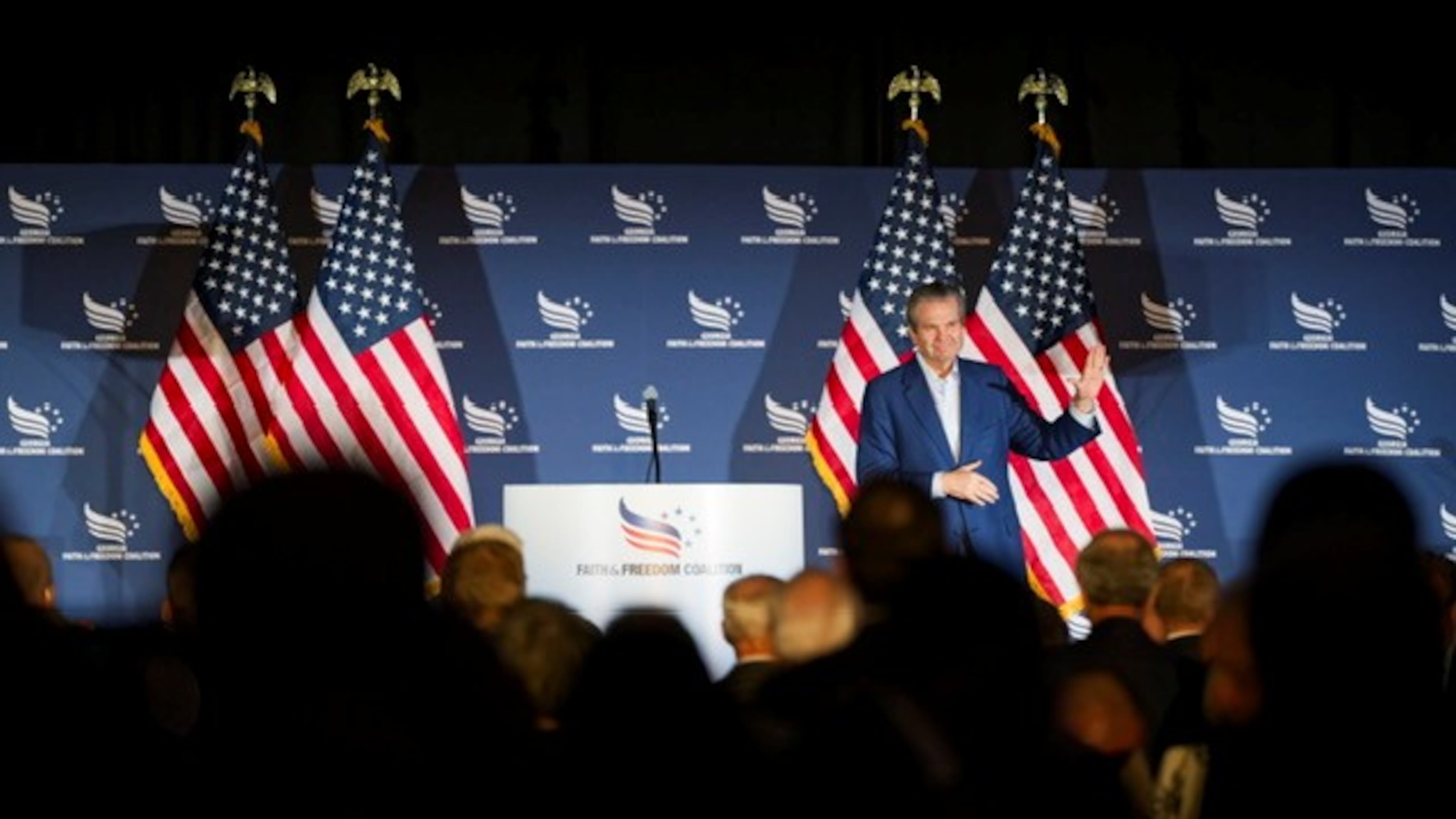 Georgia Republican gubernatorial nominee Rick Jackson spoke at the Georgia Faith & Freedom Coalition’s Victory Dinner at the Cobb Galleria Centre on Monday, Sept. 14, 2026. (Courtesy)