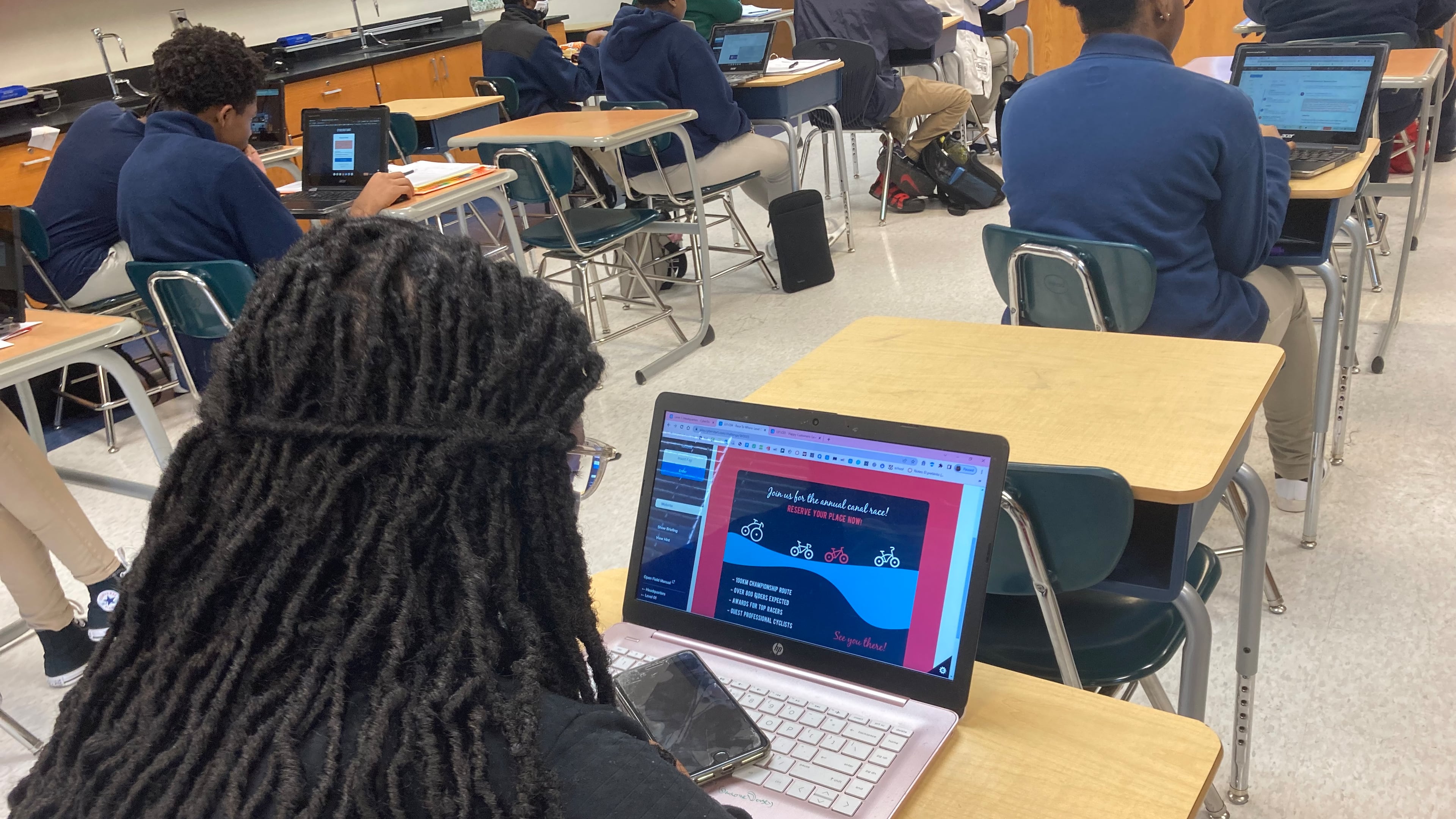Students at Stonecrest's Arabia Mountain High play a game designed to introduce them to cybersecurity concepts.