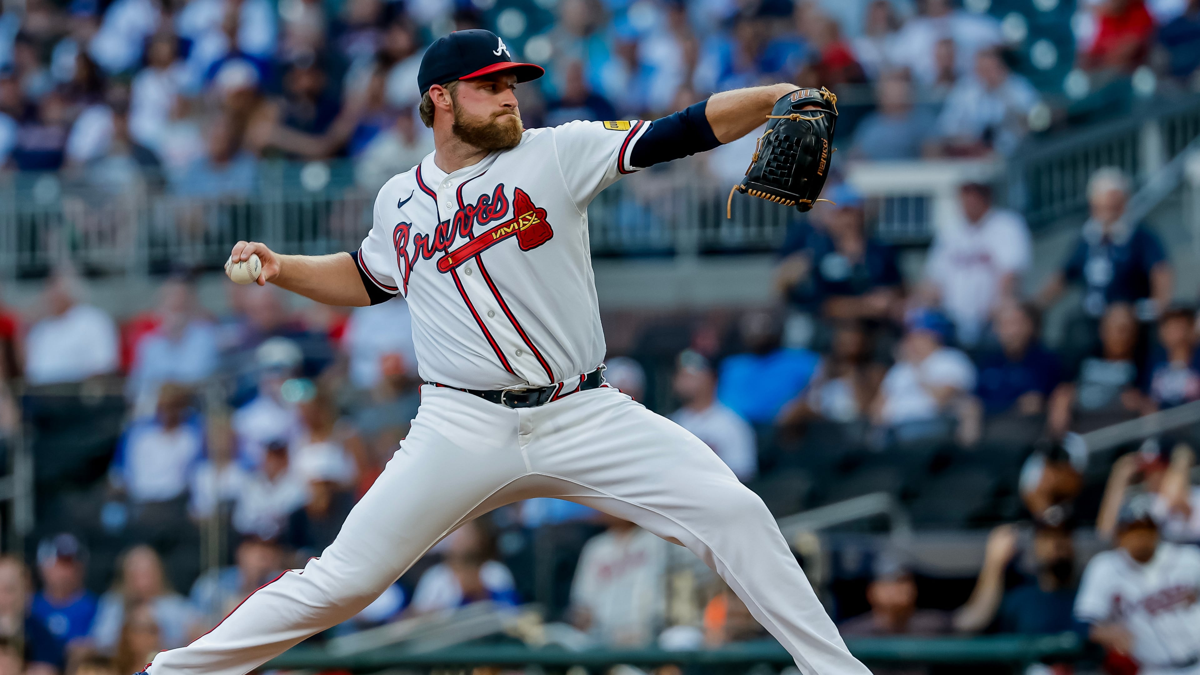 Braves pitcher Bryce Elder threw six innings and allowed three runs against the Dodgers on Tuesday, Aug. 25, 2026, in Atlanta. (Erik S. Lesser/AP)
