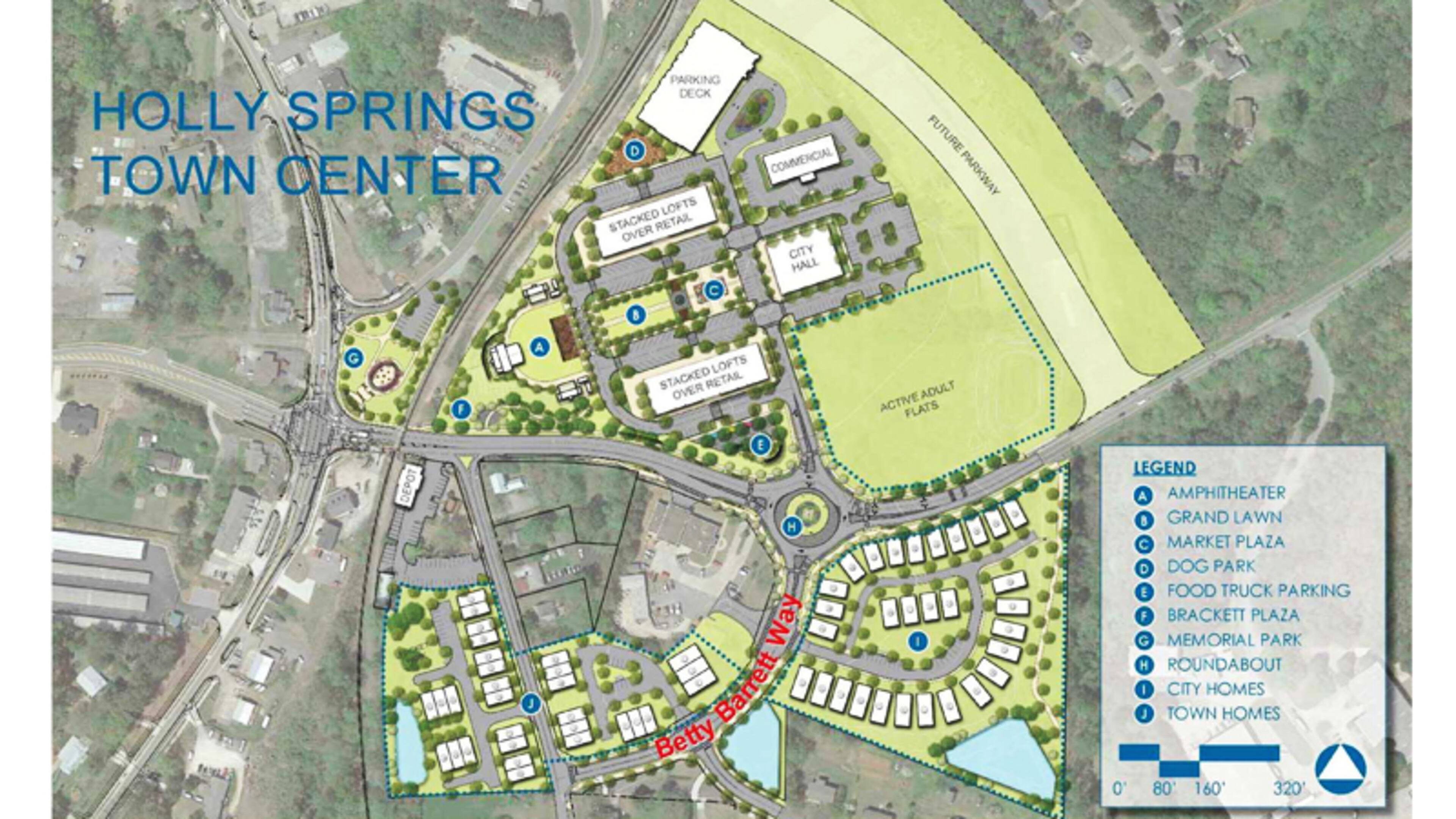 Holly Springs has retained Caldwell Cline Architects and Designers to draw up plans for four components of the city’s Town Center project. CITY OF HOLLY SPRINGS