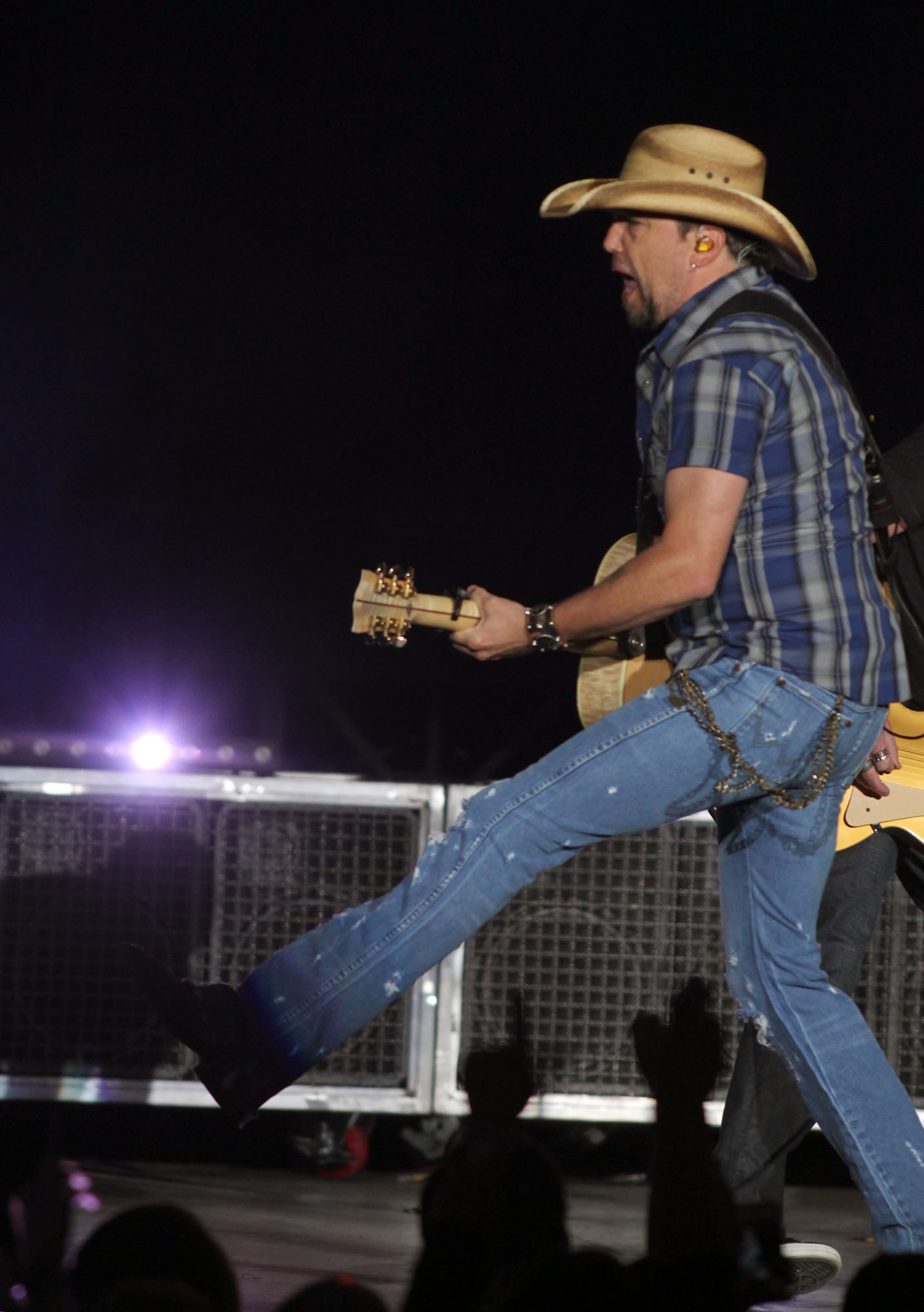 Country pop star Jason Aldean kicks off his sold-out show with "Hicktown" and "My Kind of Party Thursday, May 15, 2014 at Aaron's Amphitheatre at Lakewood in Atlanta.