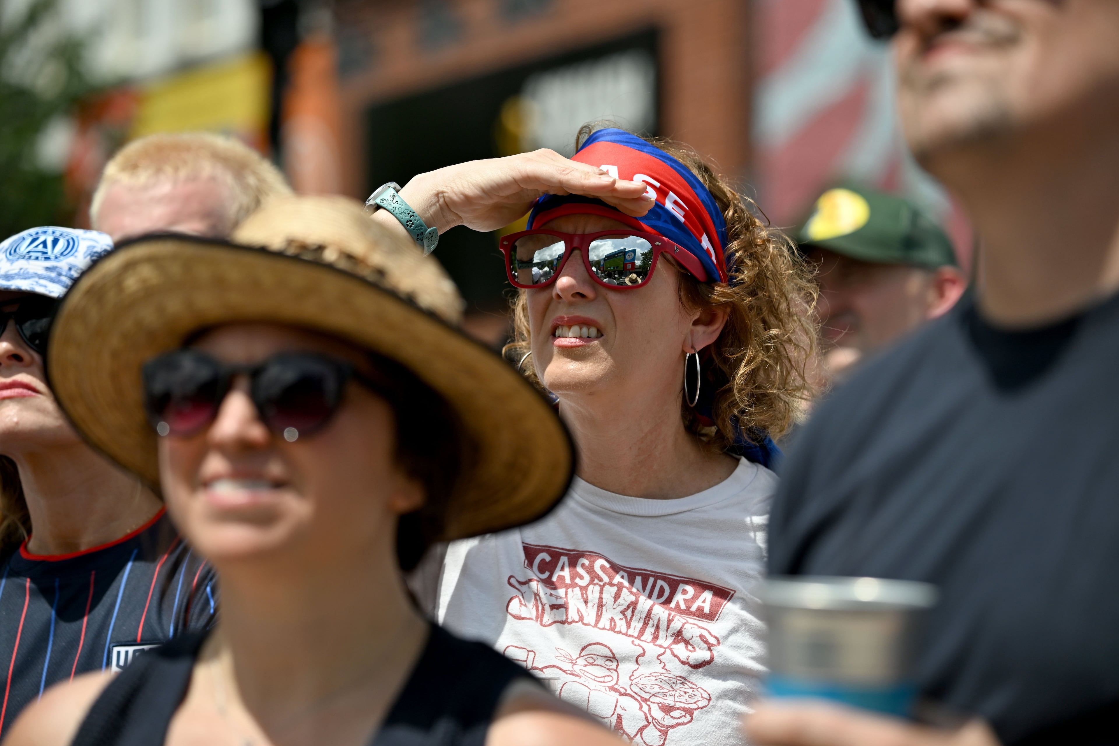 Soccer fans watch the USA vs. Australia game during Decatur WatchFest at Decatur Square on Friday, June 19, 2026. (Hyosub Shin/AJC)