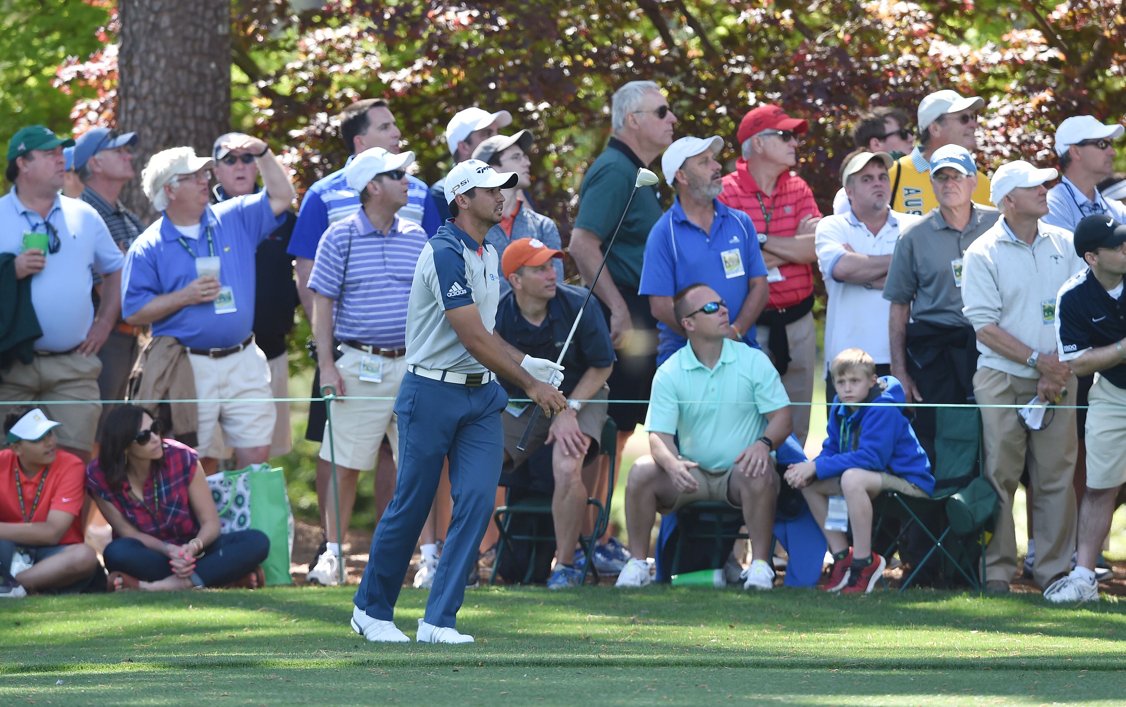APRIL 7, 2016 AUGUSTA Jason Day and the gallery watch his shot from the ninth fairway. Photos from the first round of the Masters Golf Tournament, at the Augusta National Golf Club, Thursday, April 7, 2016. BRANT SANDERLIN/BSANDERLIN@AJC.COM