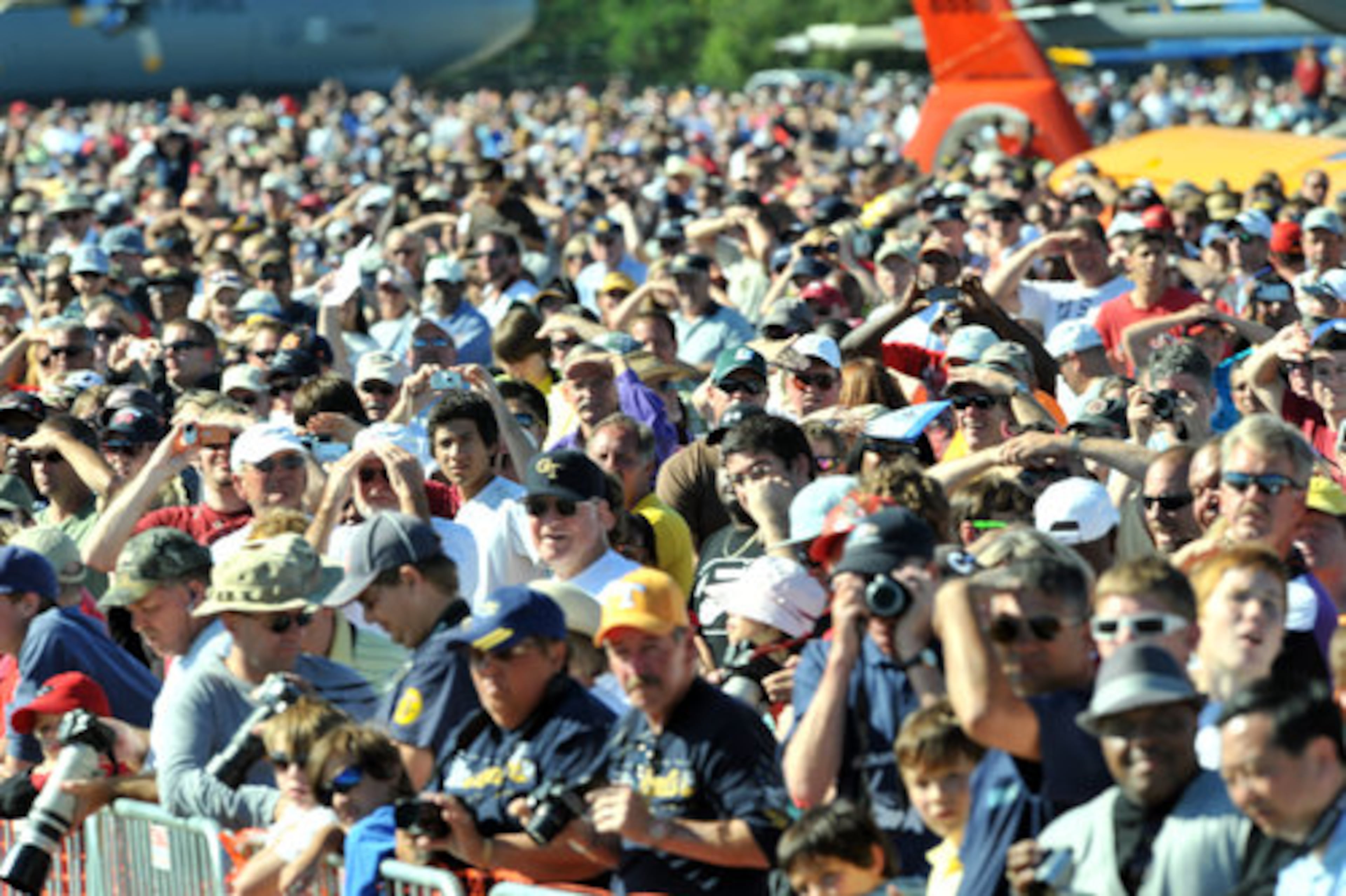 Approximately 200,000 spectators are expected to show up for the Air Show. Crowds watch the performance of The Blue Angels during the Wings over Atlanta Air Show at Dobbins Air Reserve Base on Saturday, Oct. 16, 2010. The Blue Angels have been flying F/A-18 Hornets since 1986.