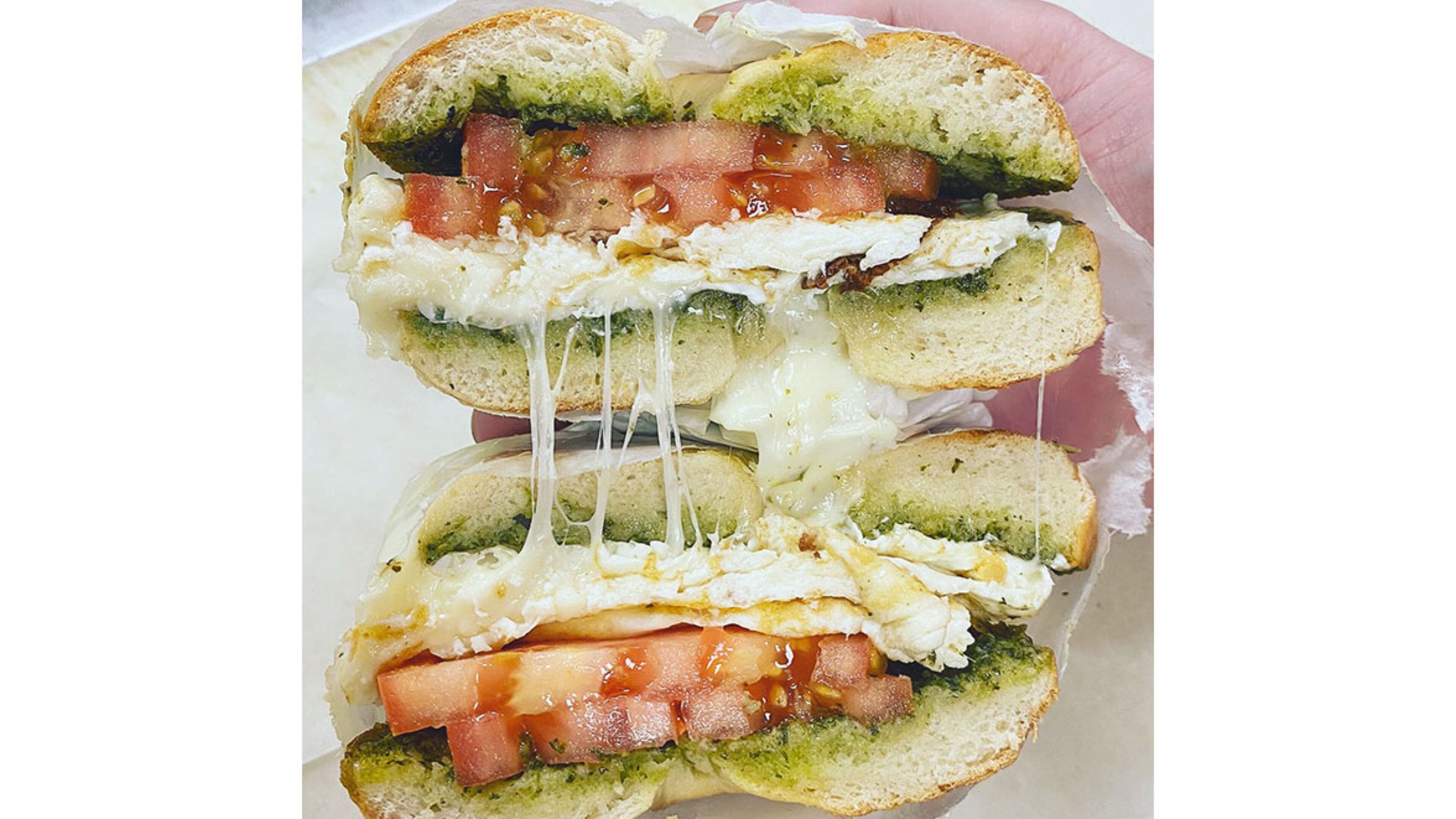 Pesto breakfast bagel from the menu of Brooklyn Bagel Bakery & Deli. / Brooklyn Bagel Bakery & Deli Facebook page