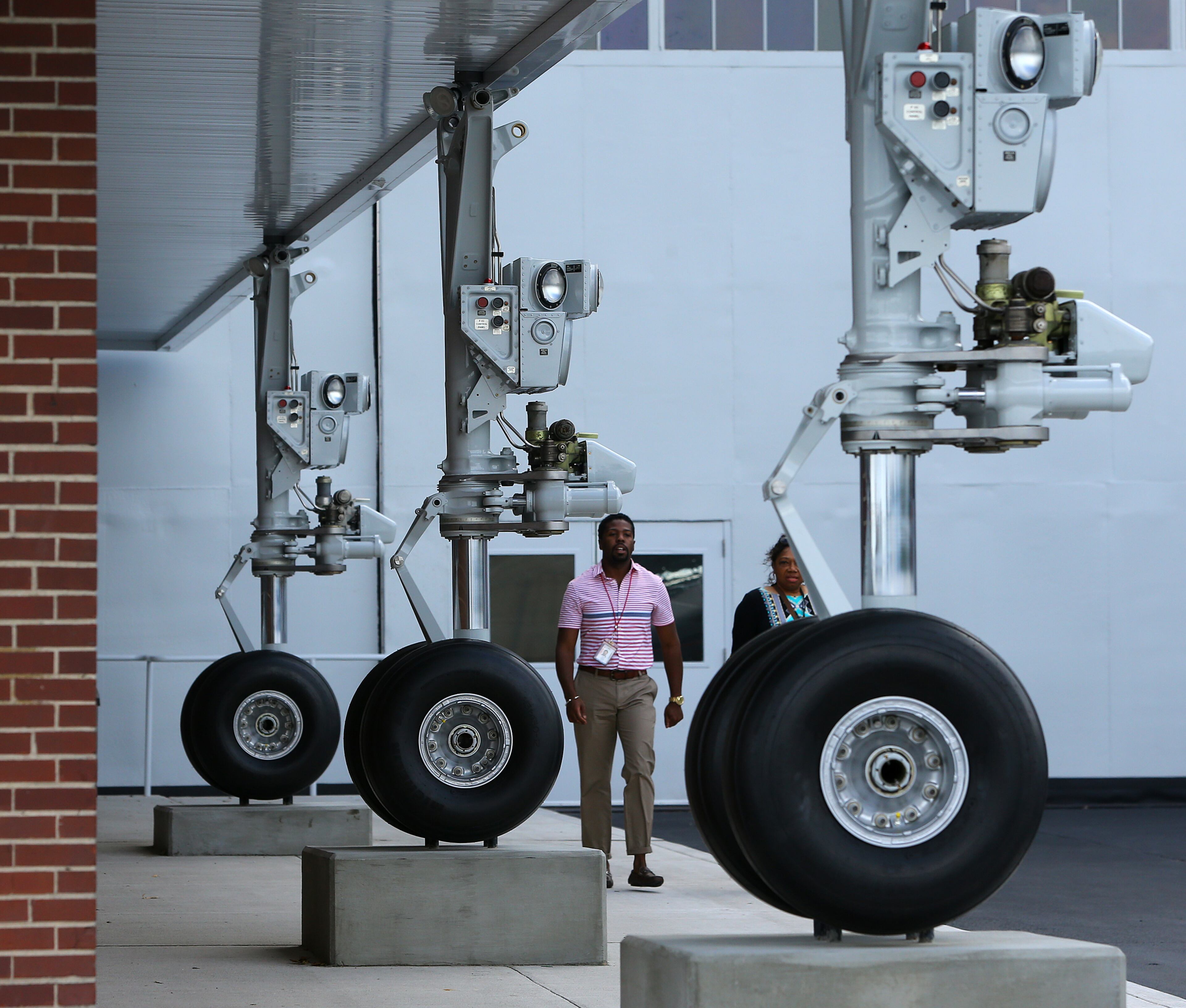 061214 ATLANTA: Three 757 nose gears serve as support collumns at the entrance to the Delta Flight Museum on Thursday, June 12, 2014, in Atlanta. CURTIS COMPTON / CCOMPTON@AJC.COM
