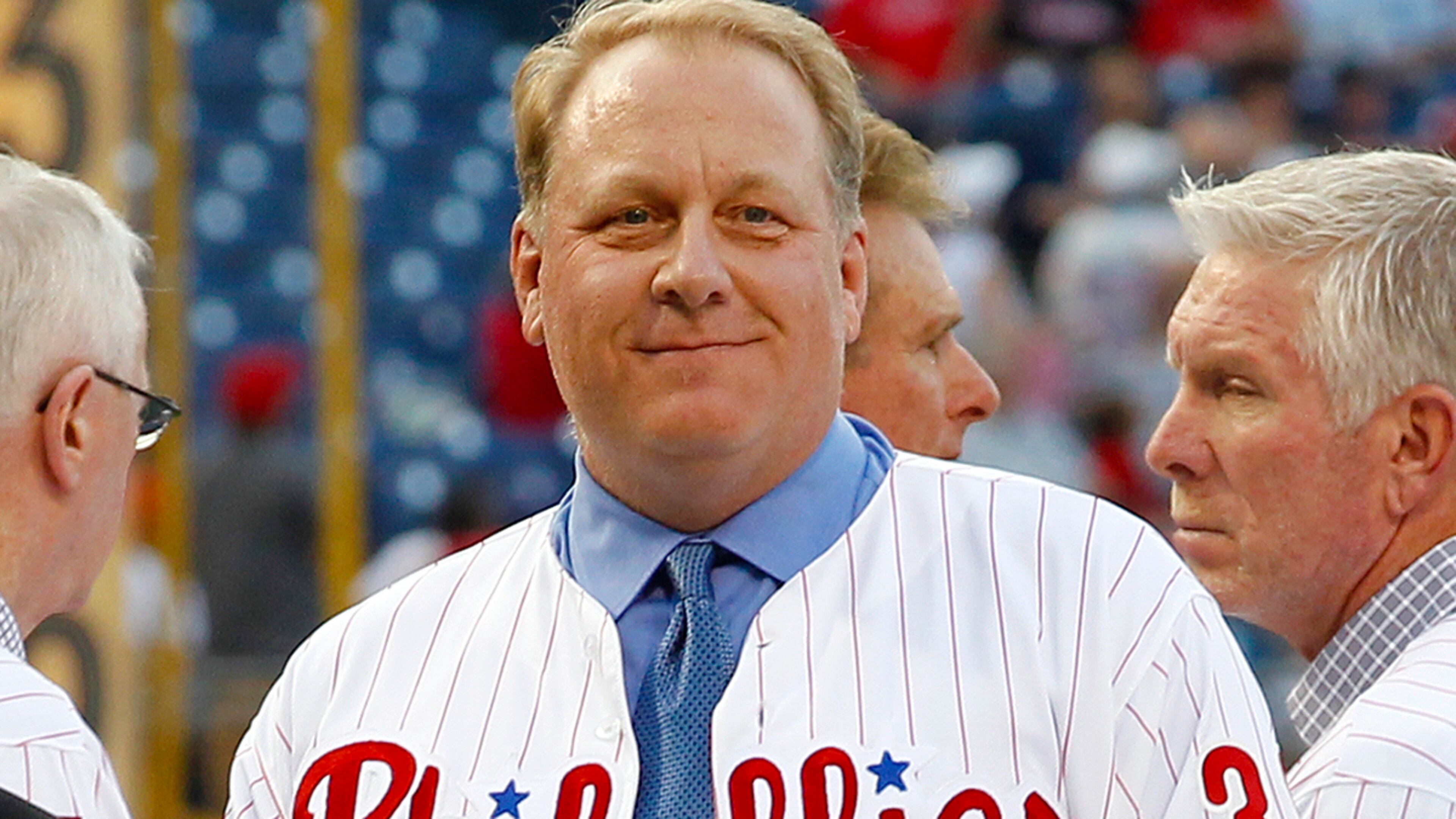 PHILADELPHIA - AUGUST 2: Former Philadelphia Phillie Curt Schilling smiles during his induction ceremony into the Phillies "Wall of Fame" before a game against the Atlanta Braves at Citizens Bank Park on August 2, 2013 in Philadelphia, Pennsylvania. The Braves won 6-4. (Photo by Hunter Martin/Getty Images)