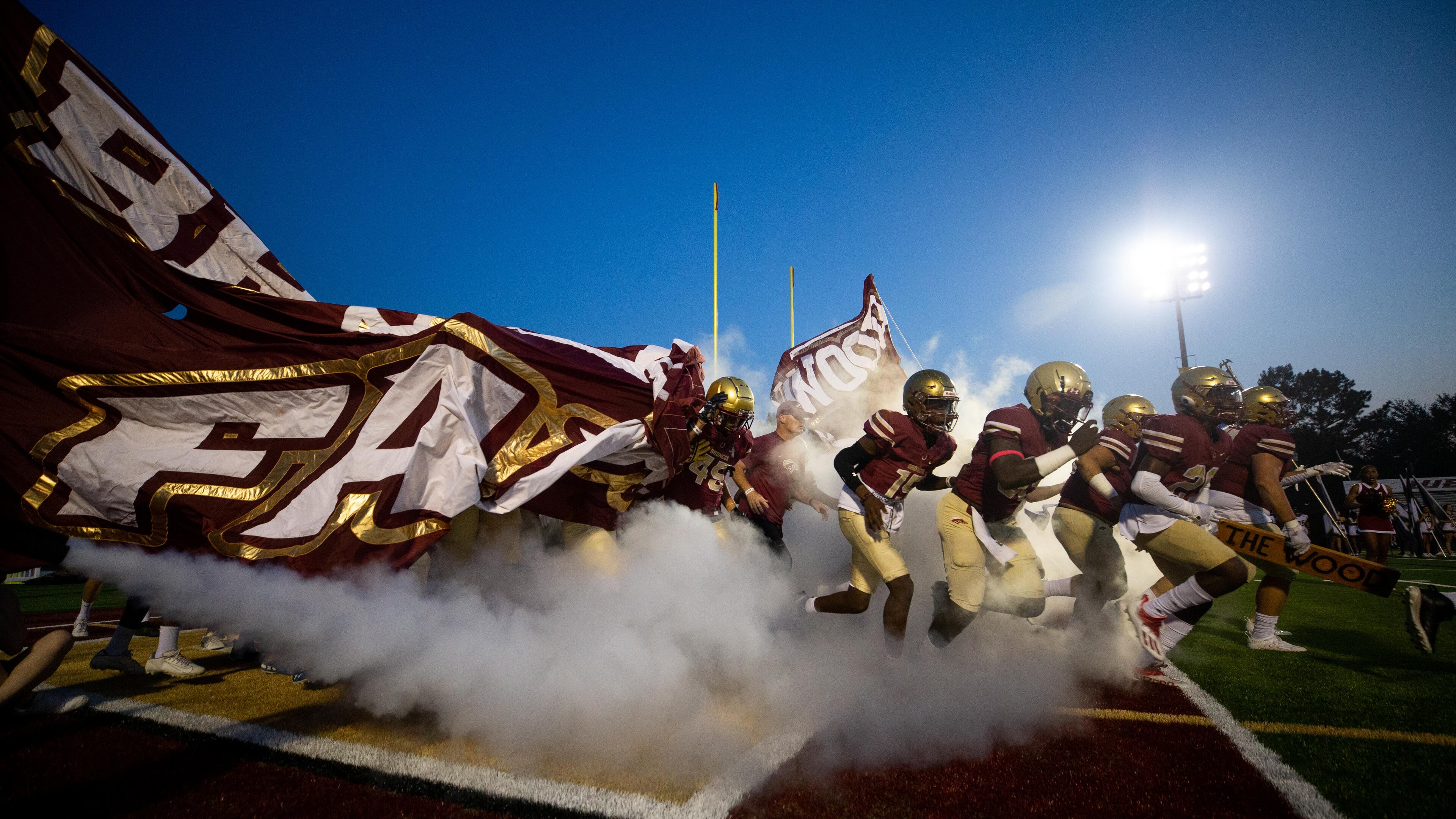 Brookwood players take the field during a GHSA high school football game between Mountain View and Brookwood at Brookwood High School in Snellville, GA., on Friday, Oct. 1, 2021. (Photo/Jenn Finch)