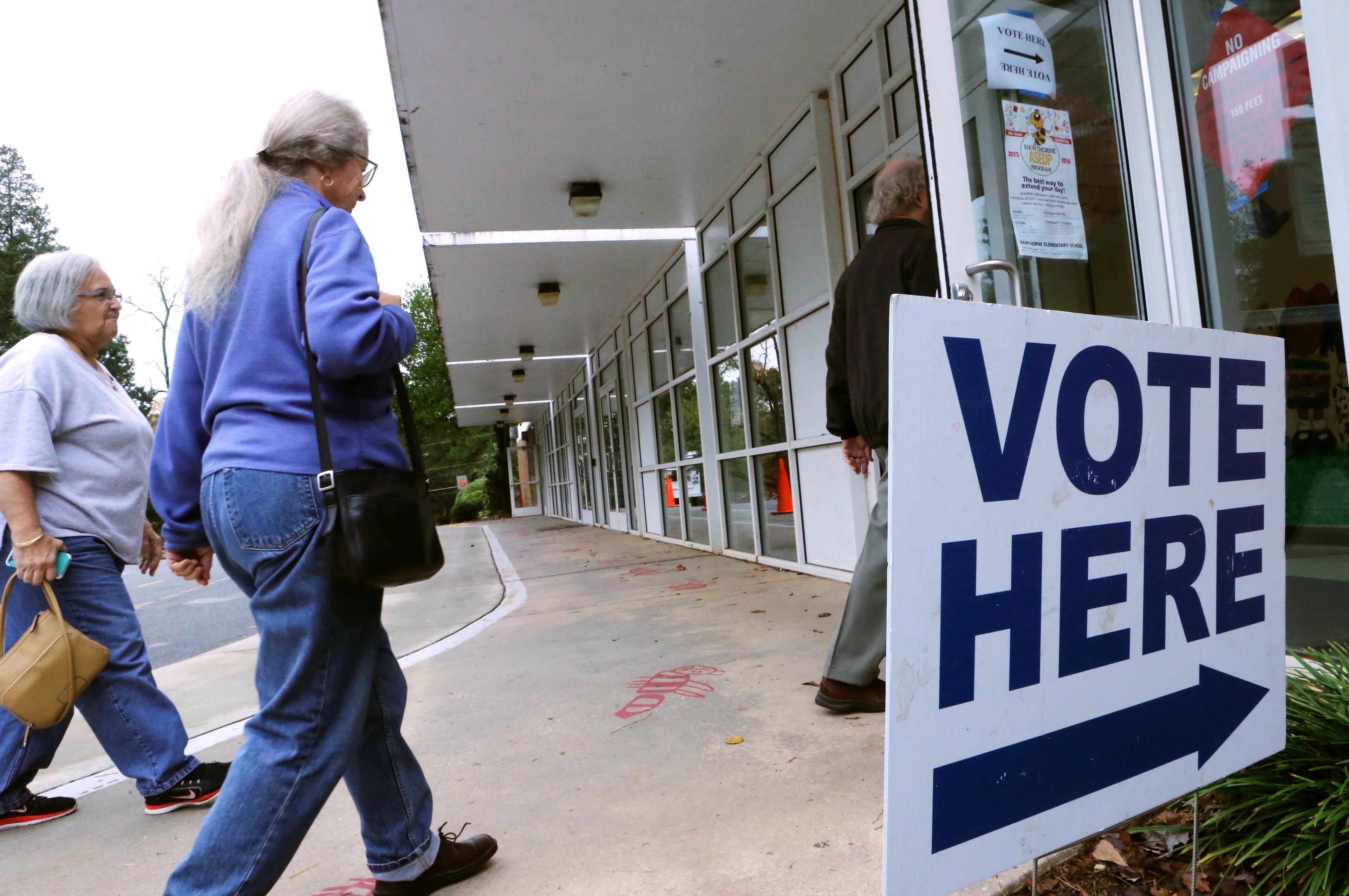 Nov. 3, 2015 - DeKalb County - Precinct workers were pleased with the turnout at In Hawthorne Elementary, where city hood for LaVista Hills was on the ballot, with 275 voters by 11am. DeKalb County residents could vote on an ethics overhaul for the county and city hood for LaVista Hills and Tucker. Hawthorne Elementary is one of the busiest precincts in DeKalb, where voters will consider overhauling the county's ethics rules and city hood for LaVista Hills. BOB ANDRES / BANDRES@AJC.COM