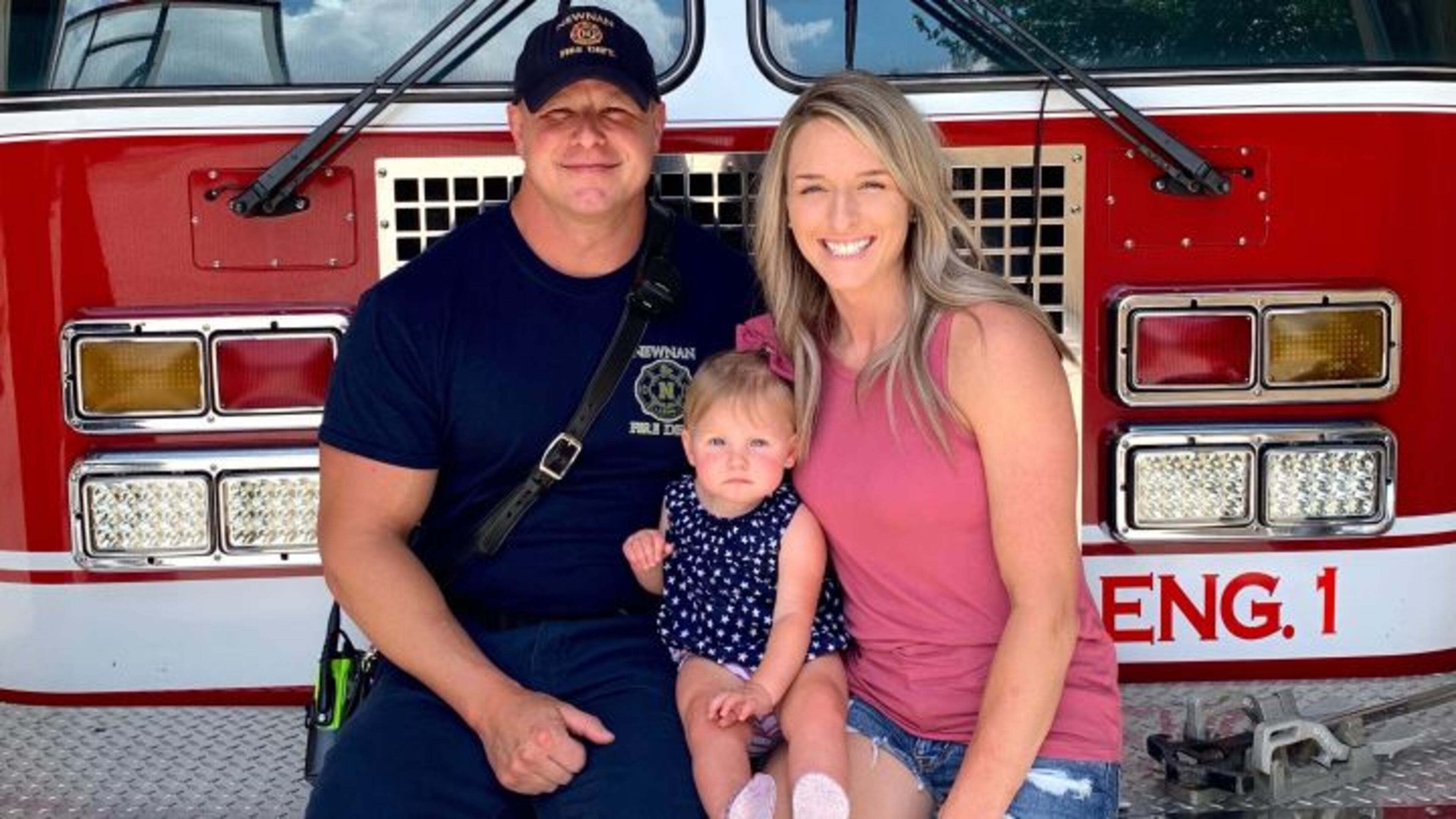 Jason and Becca Scott with their daughter, Harley. The family's house was a complete loss after it was hit by the recent tornado in Newnan. Jason returned to work as a firefighter after ensuring Becca and Harley were safe.