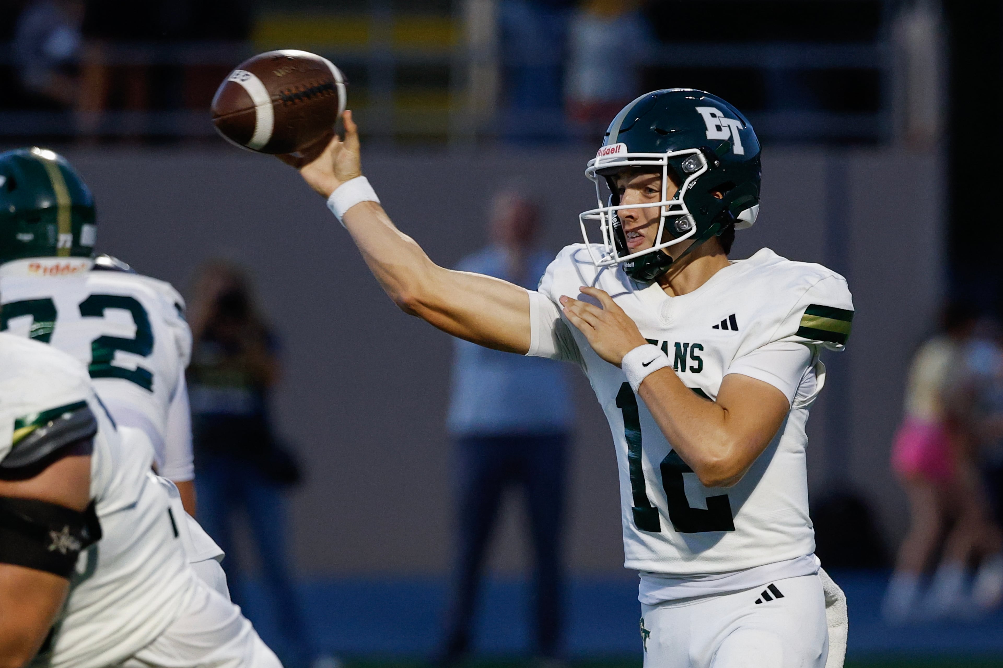 Blessed Trinity quarterback Luke Ray passes against Marist during their game on Friday, Sept. 25, 2026, in Atlanta. (Erik S. Lesser for the AJC)