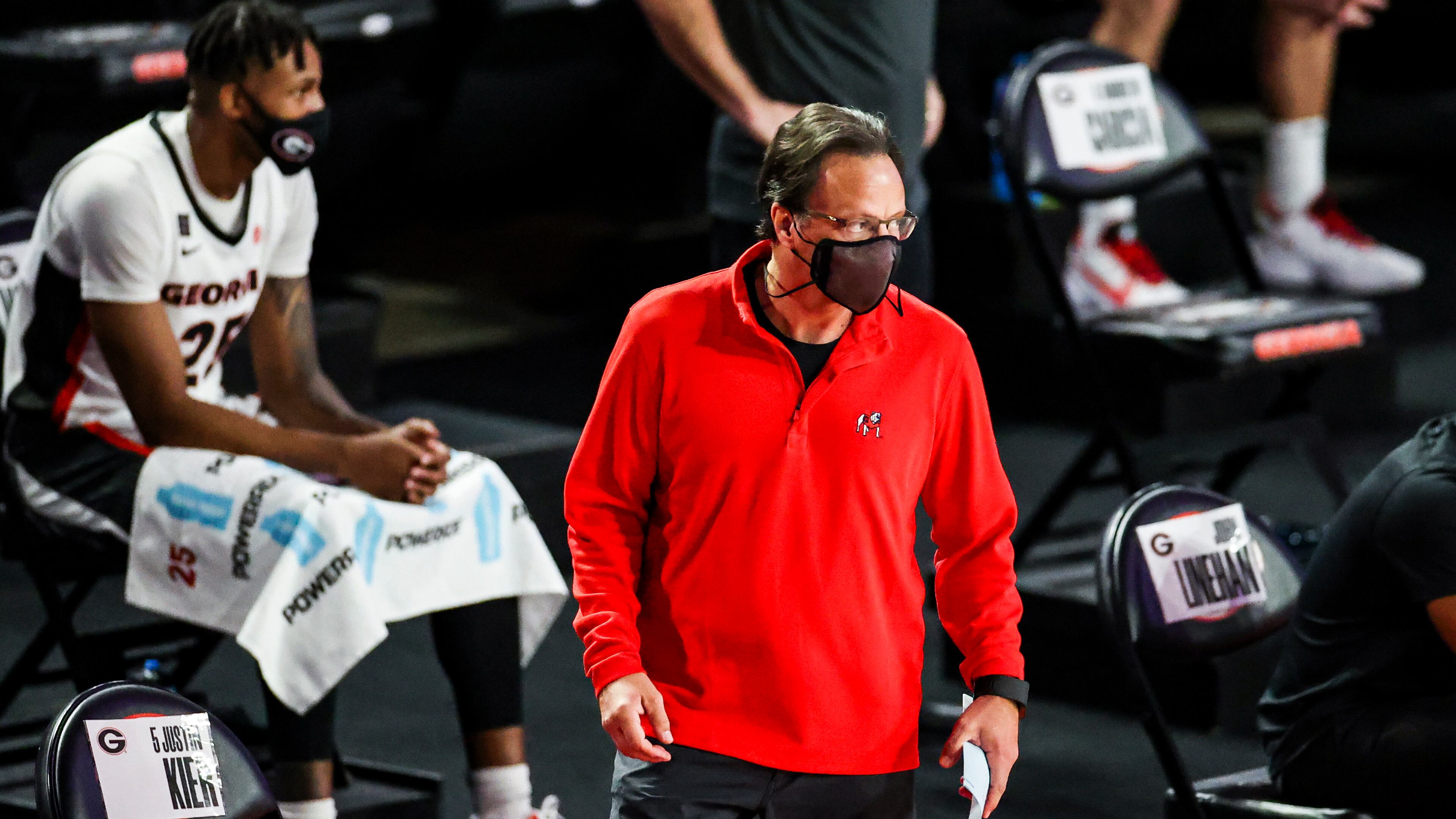 Georgia head coach Tom Crean during a game against Montana at Stegeman Coliseum in Athens, Ga., on Tuesday, Dec. 8, 2020. (Photo by Tony Walsh)