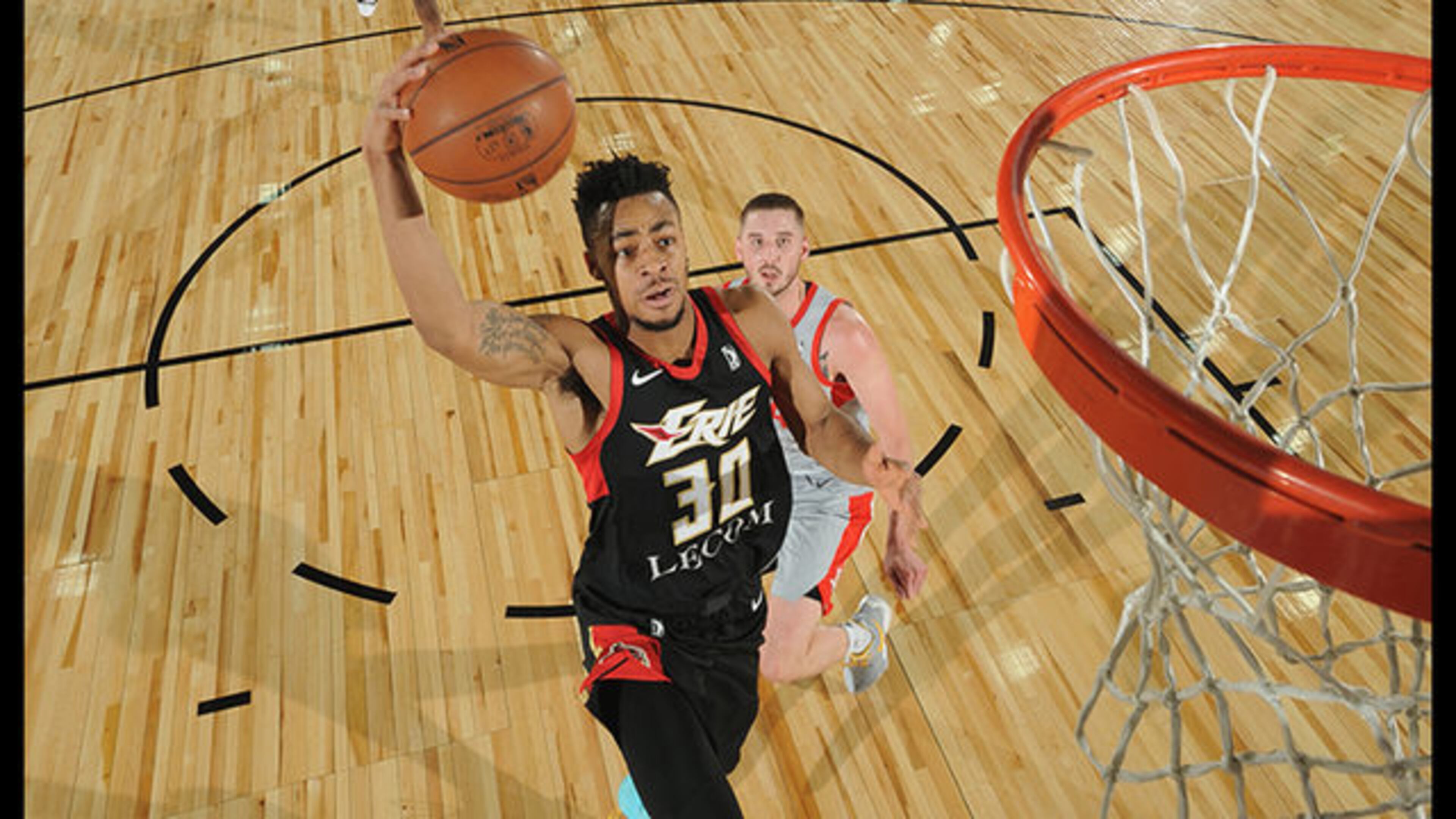 Jaylen Morris of the Erie BayHawks goes to the basket against the Rio Grande Valley Vipers during NBA G League Showcase Game 21 on Jan. 12, 2018, at the Hershey Centre in Mississauga, Ontario Canada.
