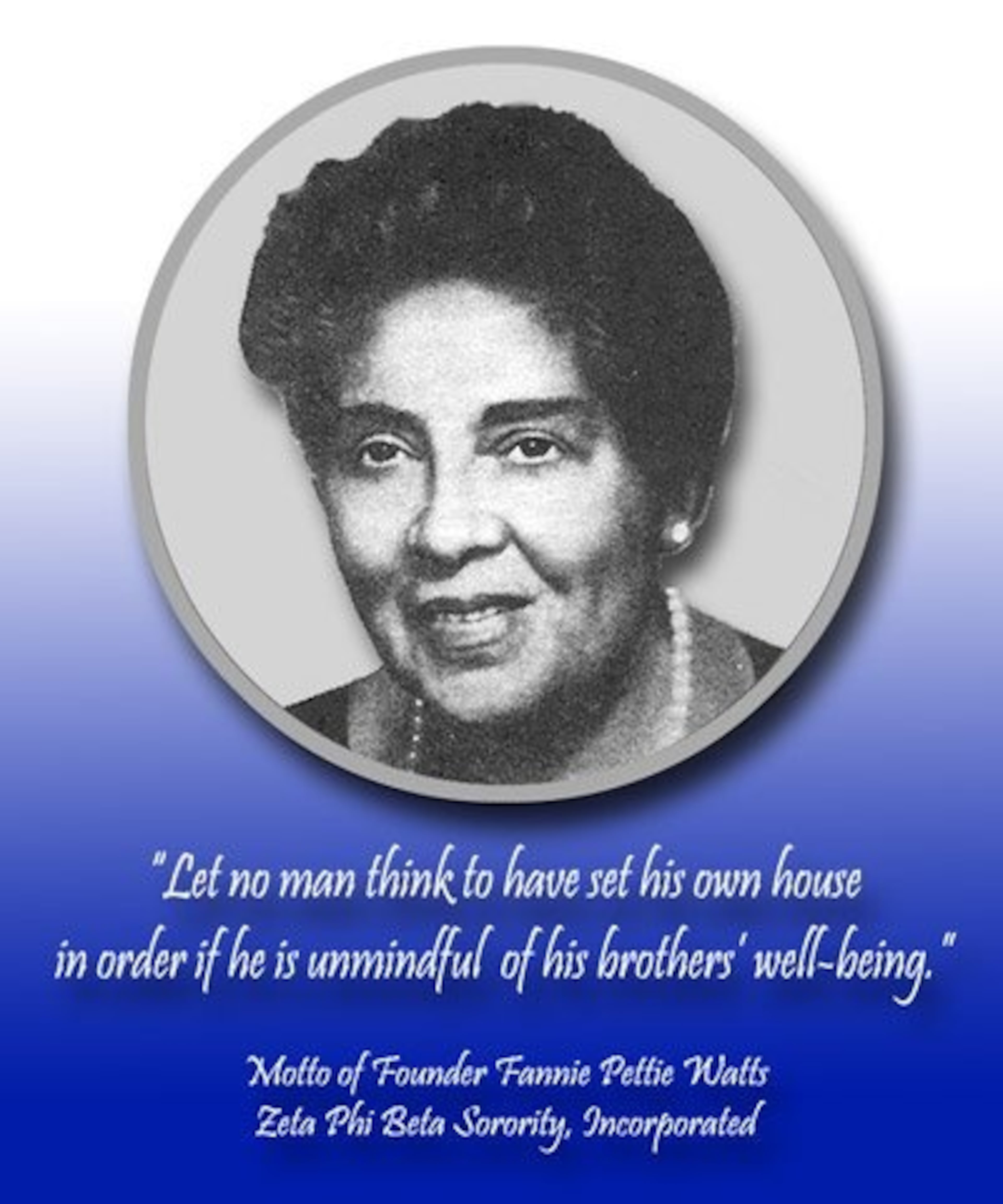 Fannie Pettie Watts: Fannie Pettie graduated from Howard with a Bachelor of Arts degree in education and taught junior and senior high schools in Savannah, Georgia. She was credited with organizing two additional Zeta chapters and had active membership in Delta Alpha Zeta chapter.