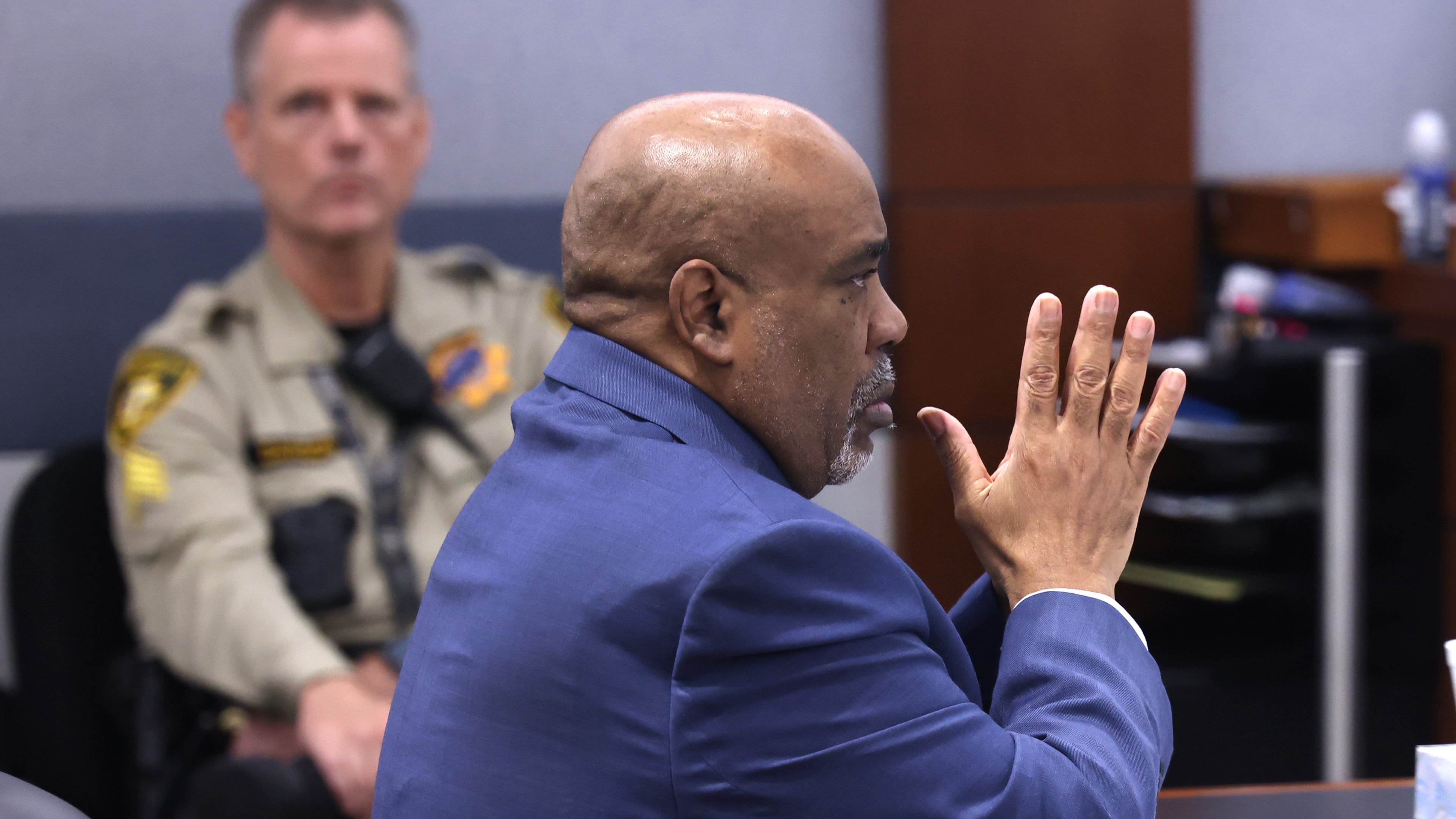 Duane Davis appears in court during his murder trial, related to the 1996 killing of rapper Tupac Shakur, in Clark County District Court at the Regional Justice Center in Las Vegas on Friday, Aug. 21, 2026. (Bizuayehu Tesfaye/Las Vegas Review-Journal via AP, Pool) CORRECTION: Date is 21, not 20.