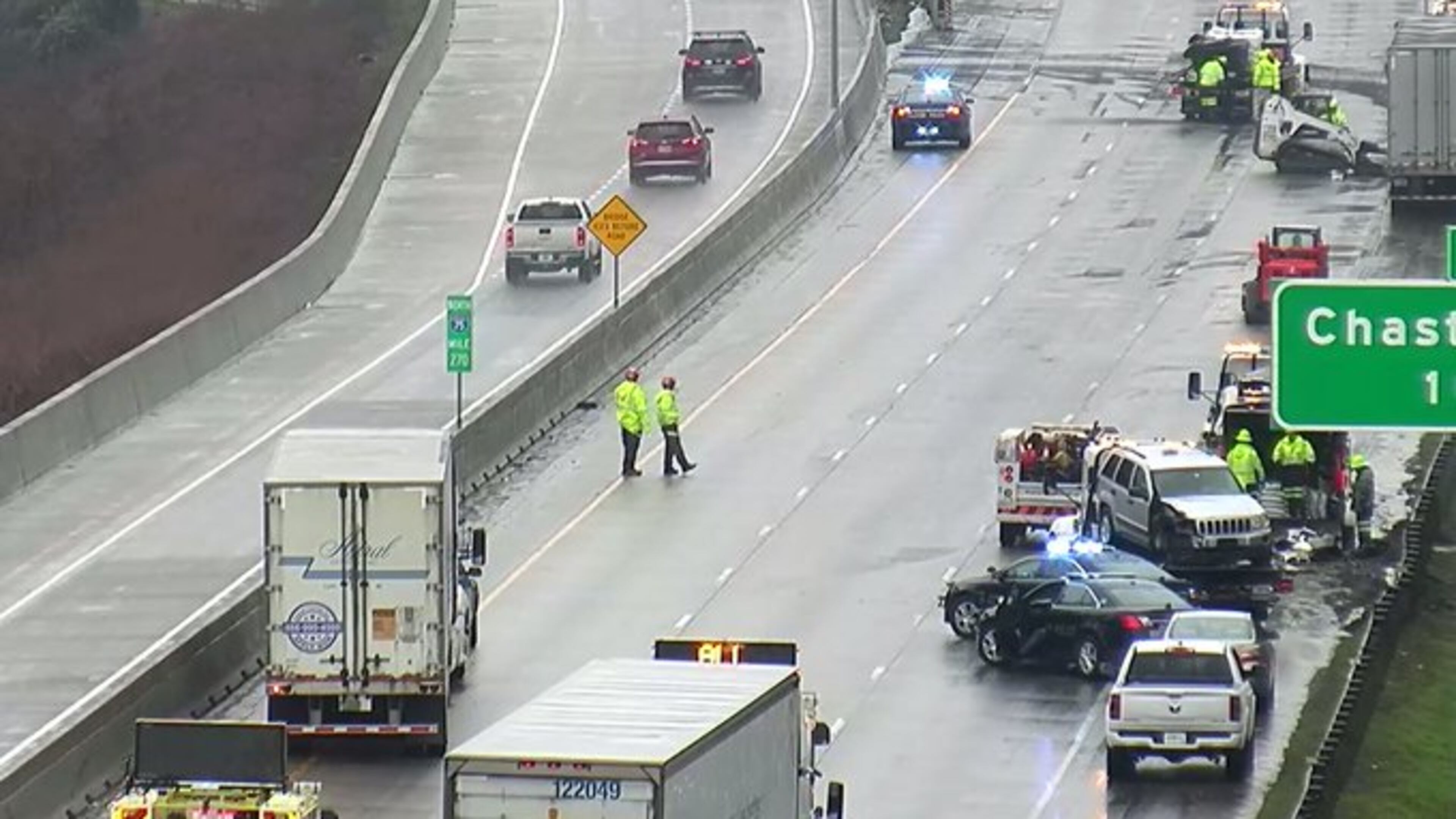The northbound lanes of I-75 were shut down just after the Barrett Parkway exit in Cobb County.