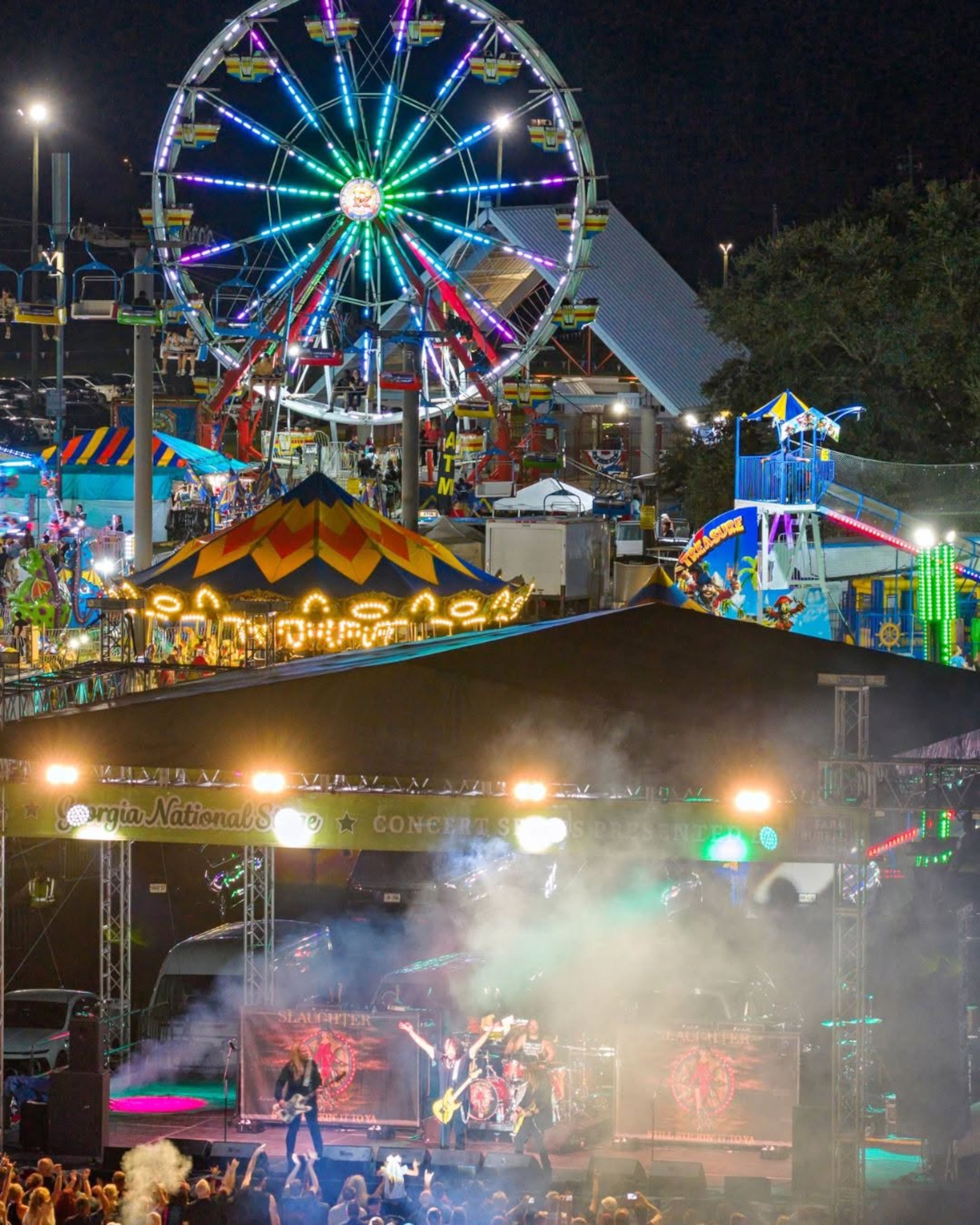 Nightly entertainment is offered at Georgia fall fairs, along with midway rides and plenty of other fun. (Courtesy of Georgia National Fair)