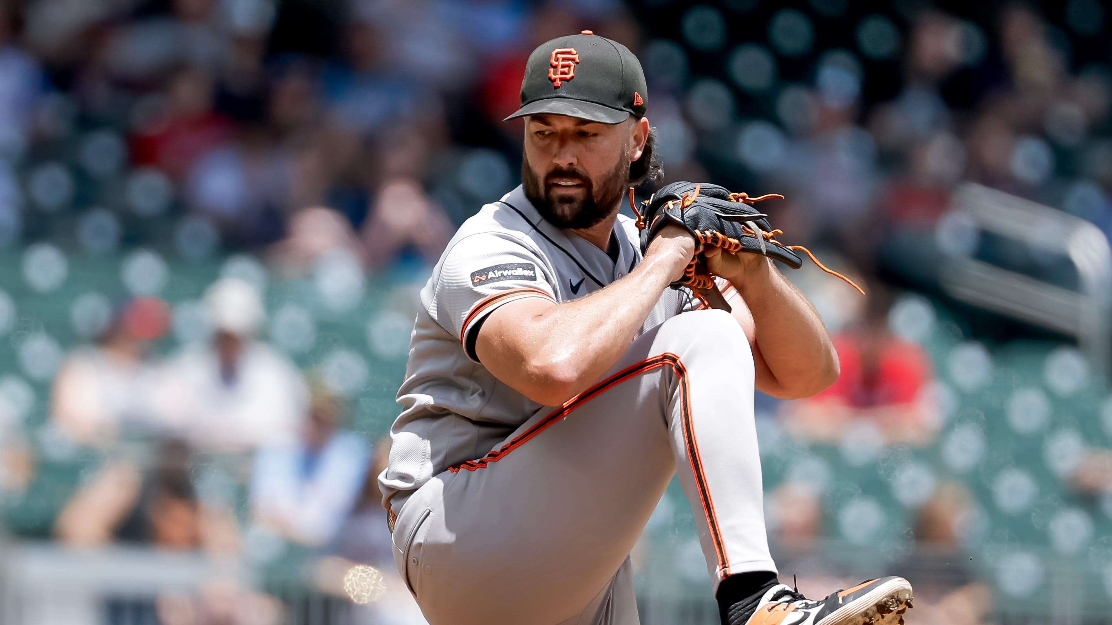 Giants pitcher Robbie Ray delivers a pitch against the Braves during the third inning Wednesday, June 17, 2026, in Atlanta. (Erik S. Lesser/AP)