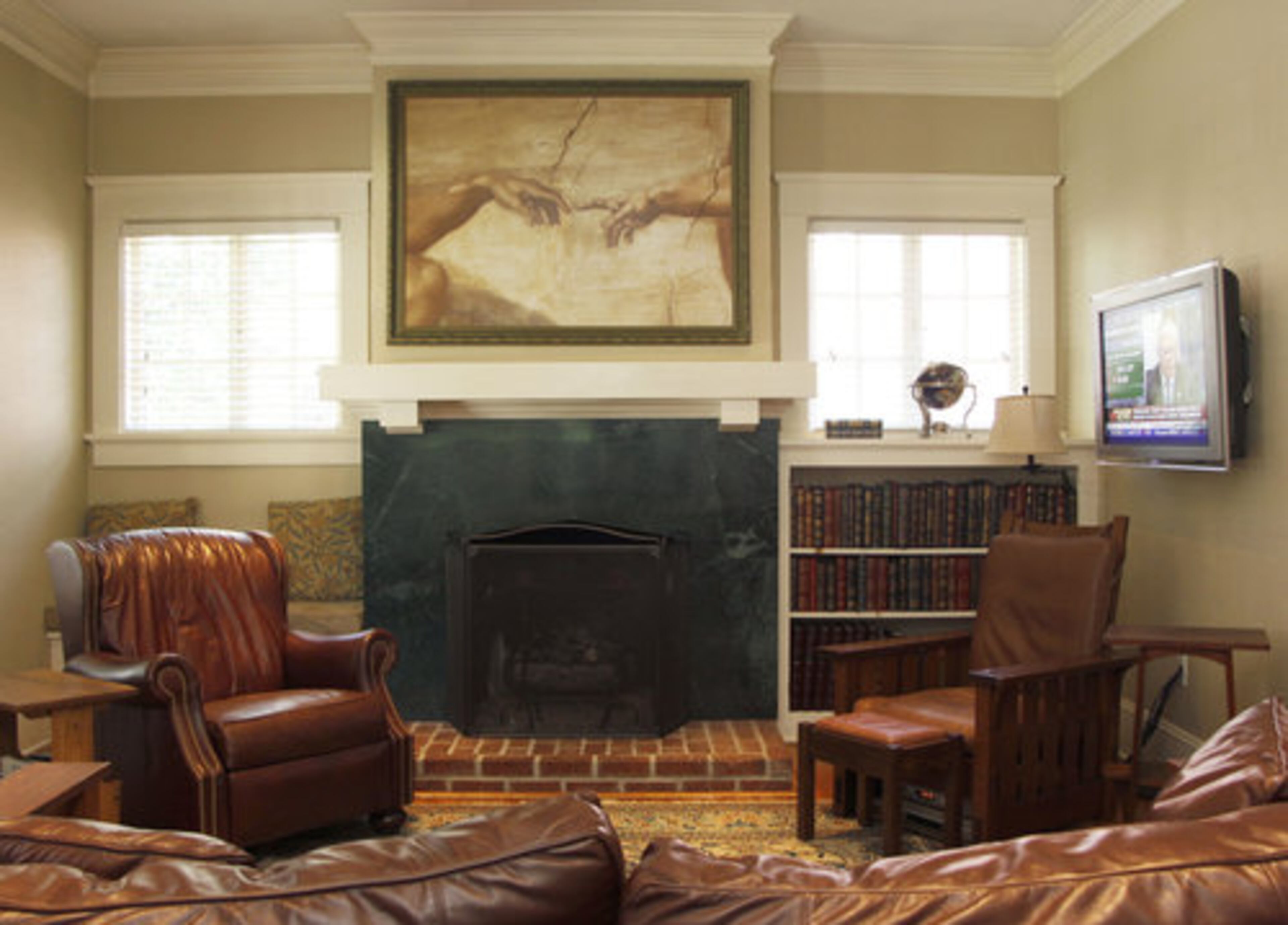 "The fireplace is marble, it was most likely refinished in the last 10 years; an original fireplace probably would have been brick," states Joseph.