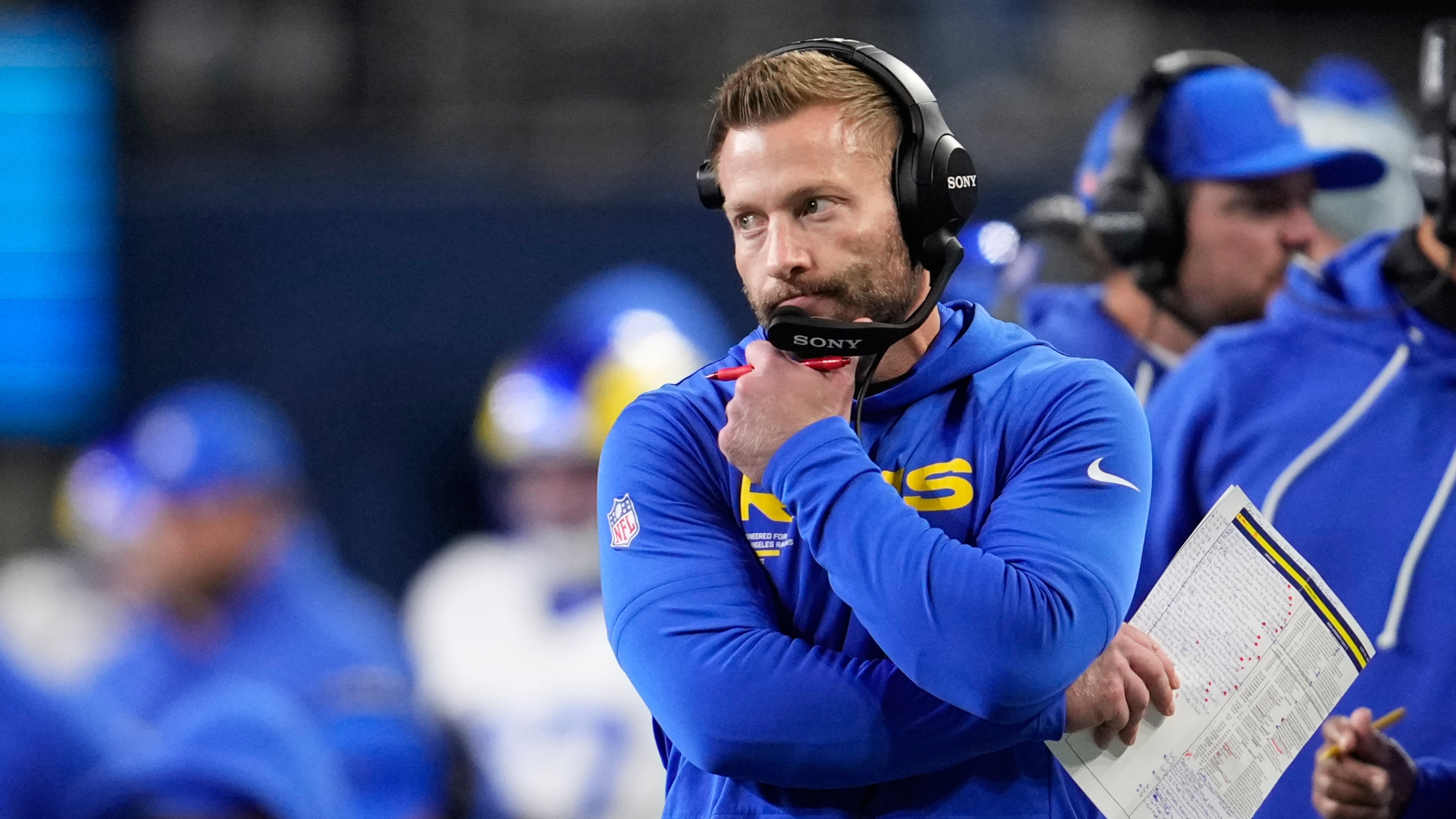 Los Angeles Rams head coach Sean McVay watches from the sideline during the second half of the NFC Championship NFL football game against the Seattle Seahawks, Sunday, Jan. 25, 2026, in Seattle. (AP Photo/Godofredo A. Vásquez)
