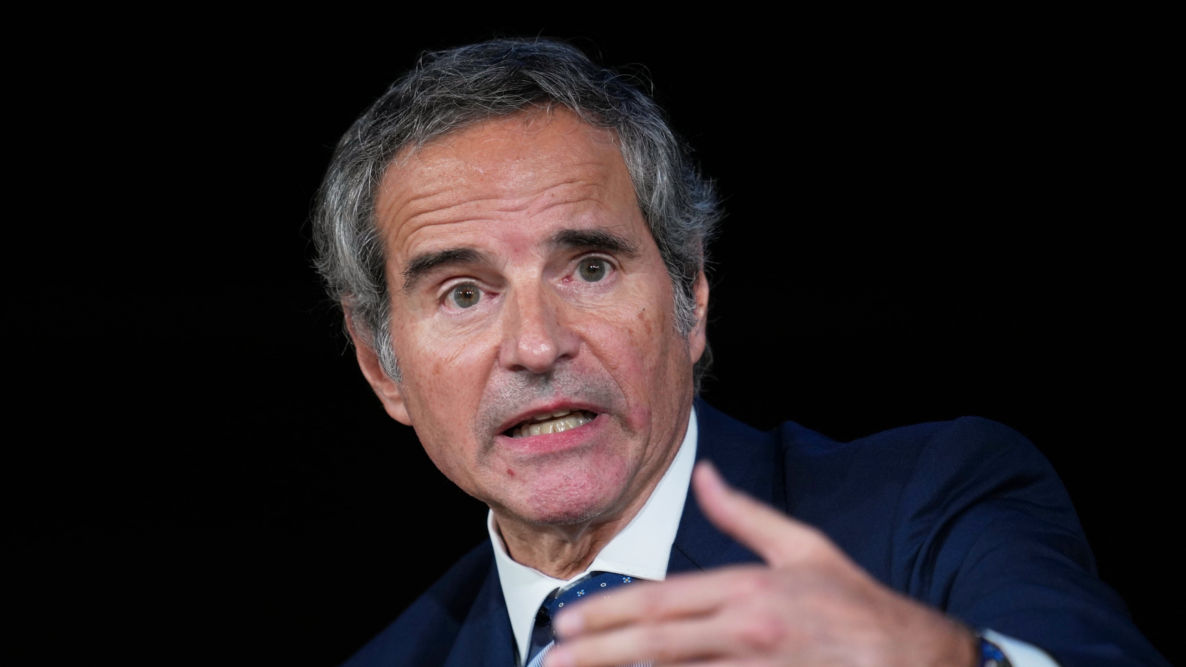 FILE - Rafael Grossi, one of the four candidates for the next UN Secretary-General, attends an event, "The Leader the UN Needs: Choosing the Next Secretary-General," in London on May 28, 2026. (AP Photo/Kin Cheung, File)