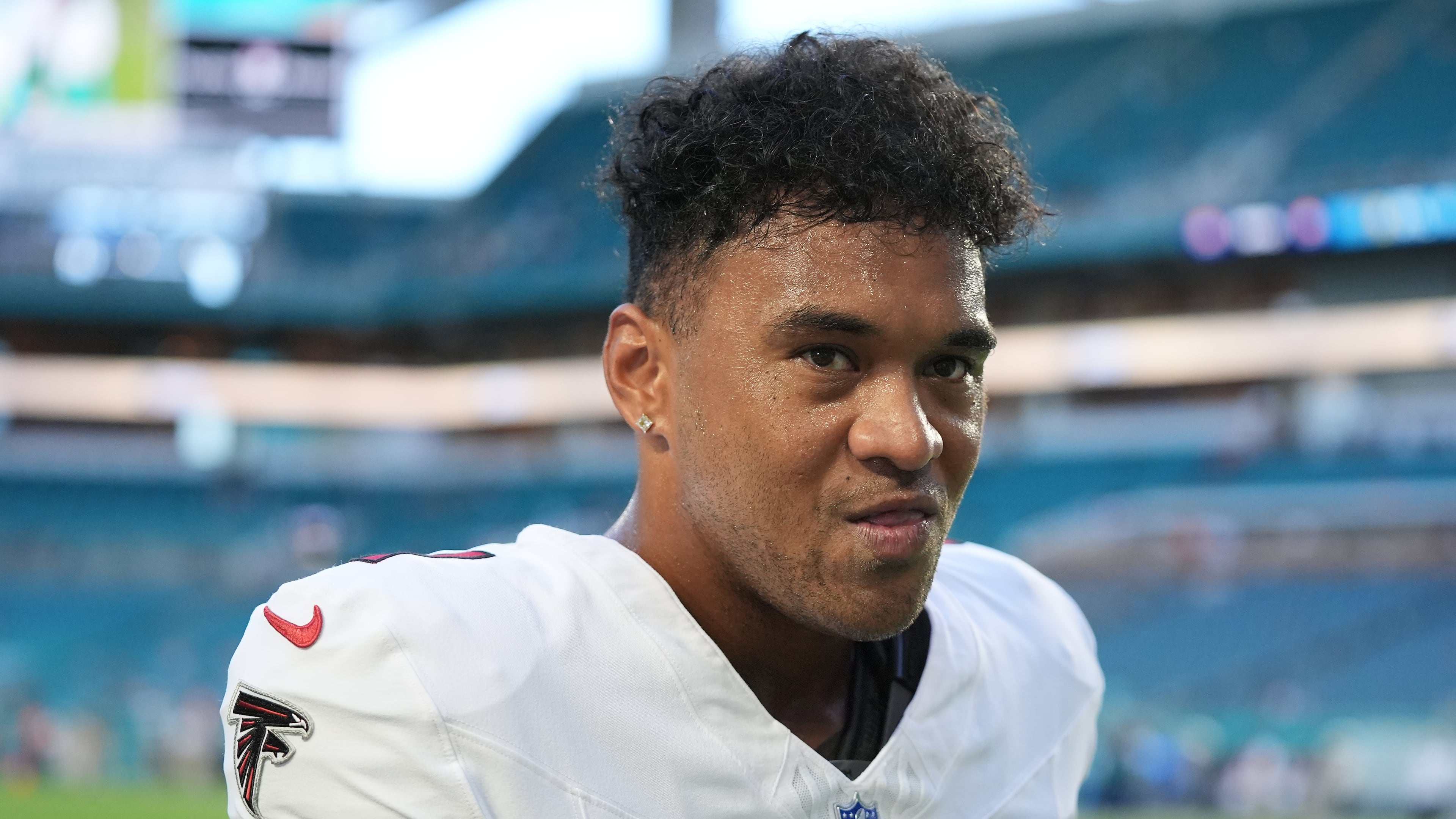 Atlanta Falcons quarterback Tua Tagovailoa walks on the field before an NFL preseason football game against the Miami Dolphins, Friday, Aug. 28, 2026, in Miami Gardens, Fla. (Lynne Sladky/AP)