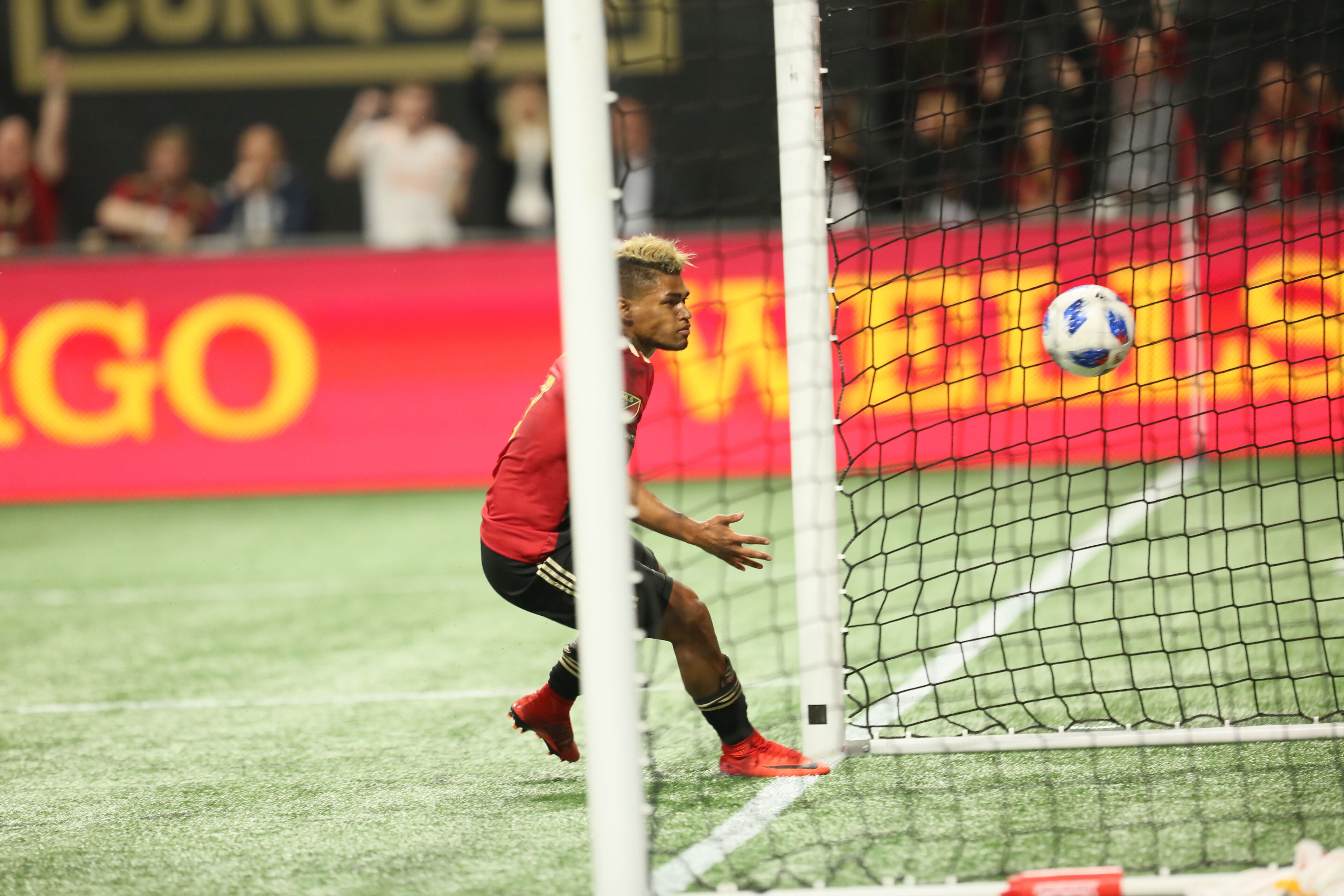 March 11, 2018. Atlanta. United forward Josef Martinez #7 watches the ball cross the line after he scored the first goal for the home team during the first home team the MLS on March 11, 2018 in Atlanta Ga..