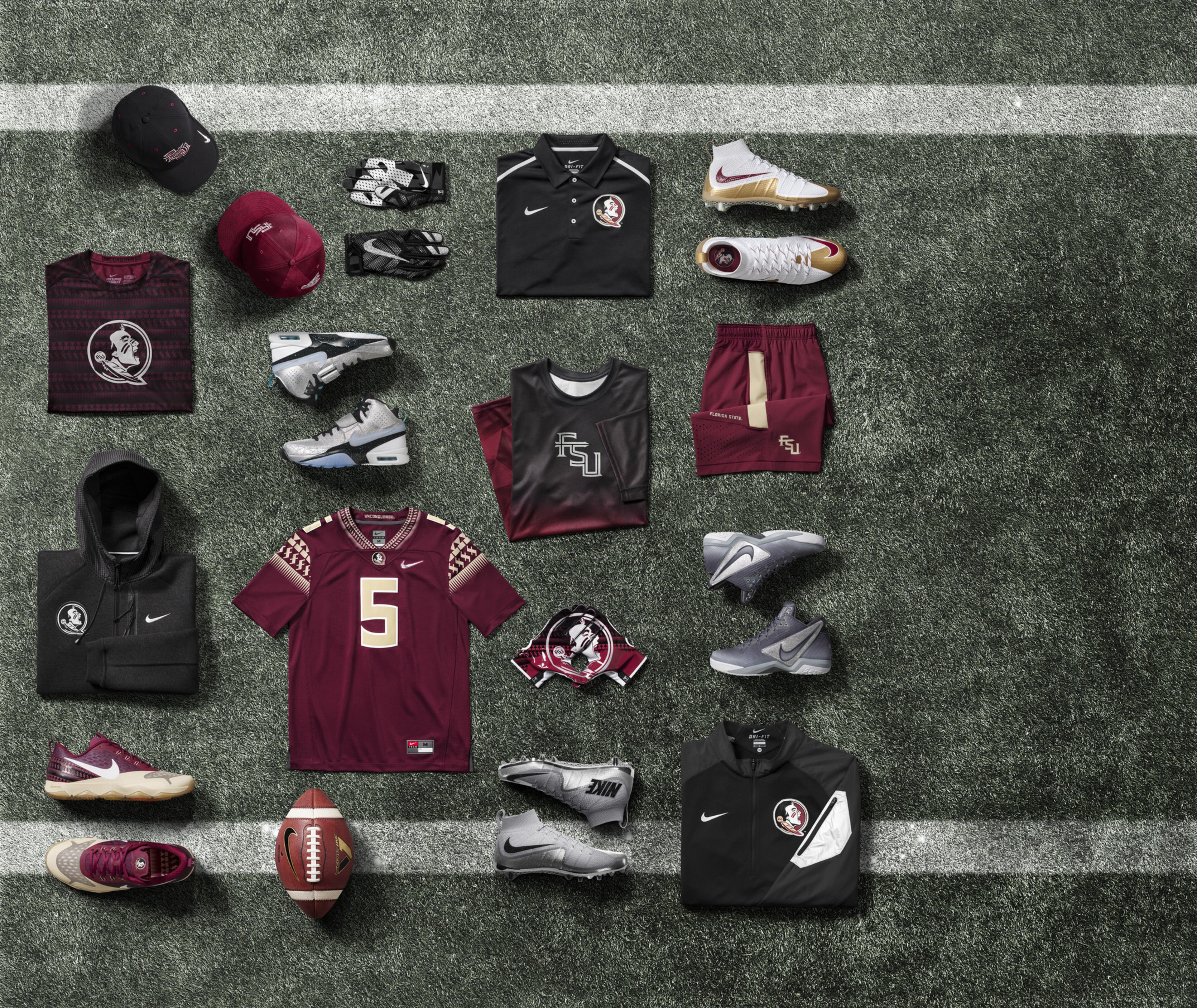 A complete look at the uniform changes base layers to the shoes for Florida State. Each pair of cleats worn by players were made using 5 recycled plastic bottles.