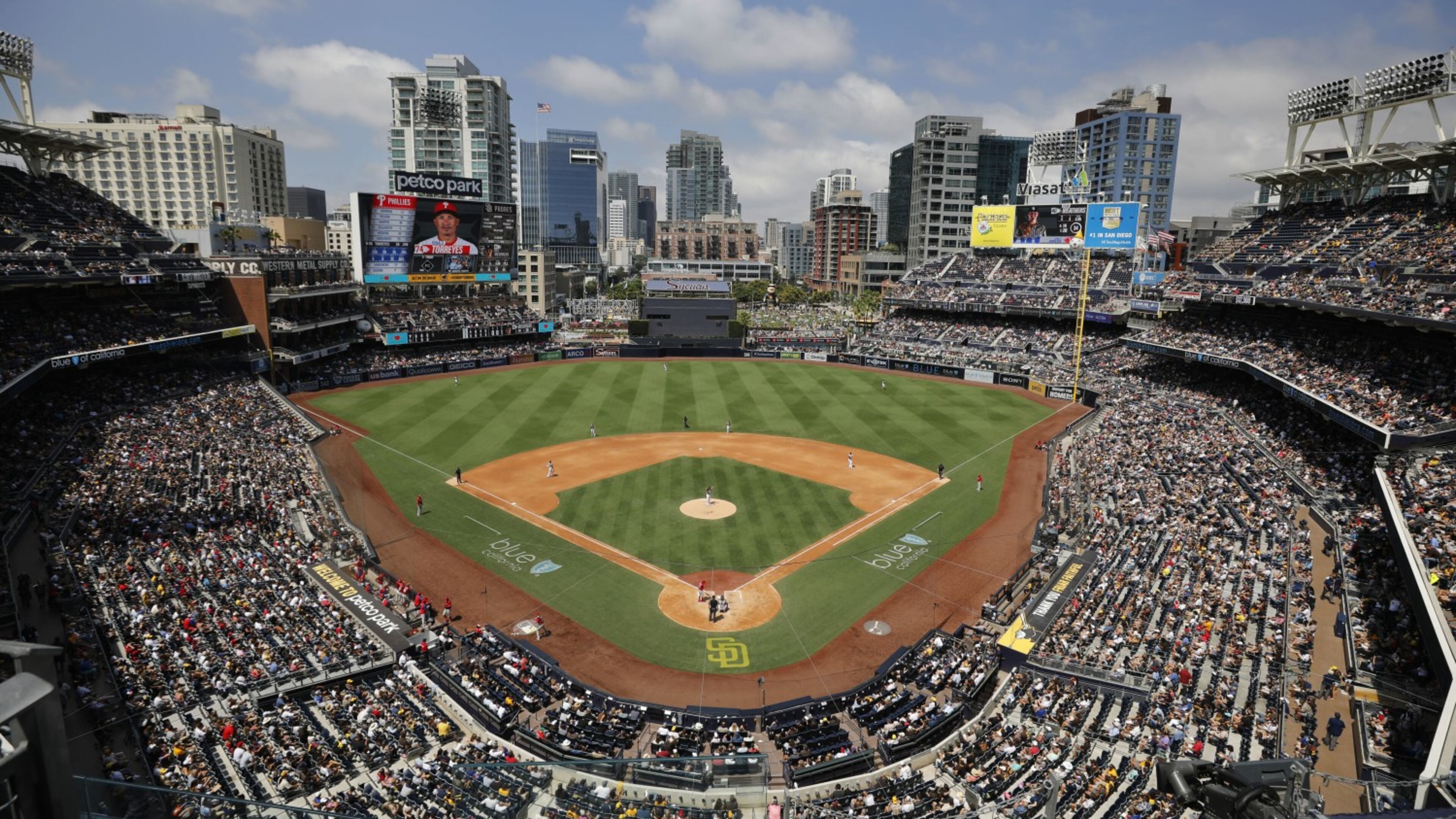 Police are investigating the “suspicious” deaths of a woman and her 2-year-old son who plunged the equivalent of six floors Saturday at Petco Park moments before the Atlanta Braves were set to play the San Diego Padres. (K.C. Alfred / The San Diego Union-Tribune / TNS)