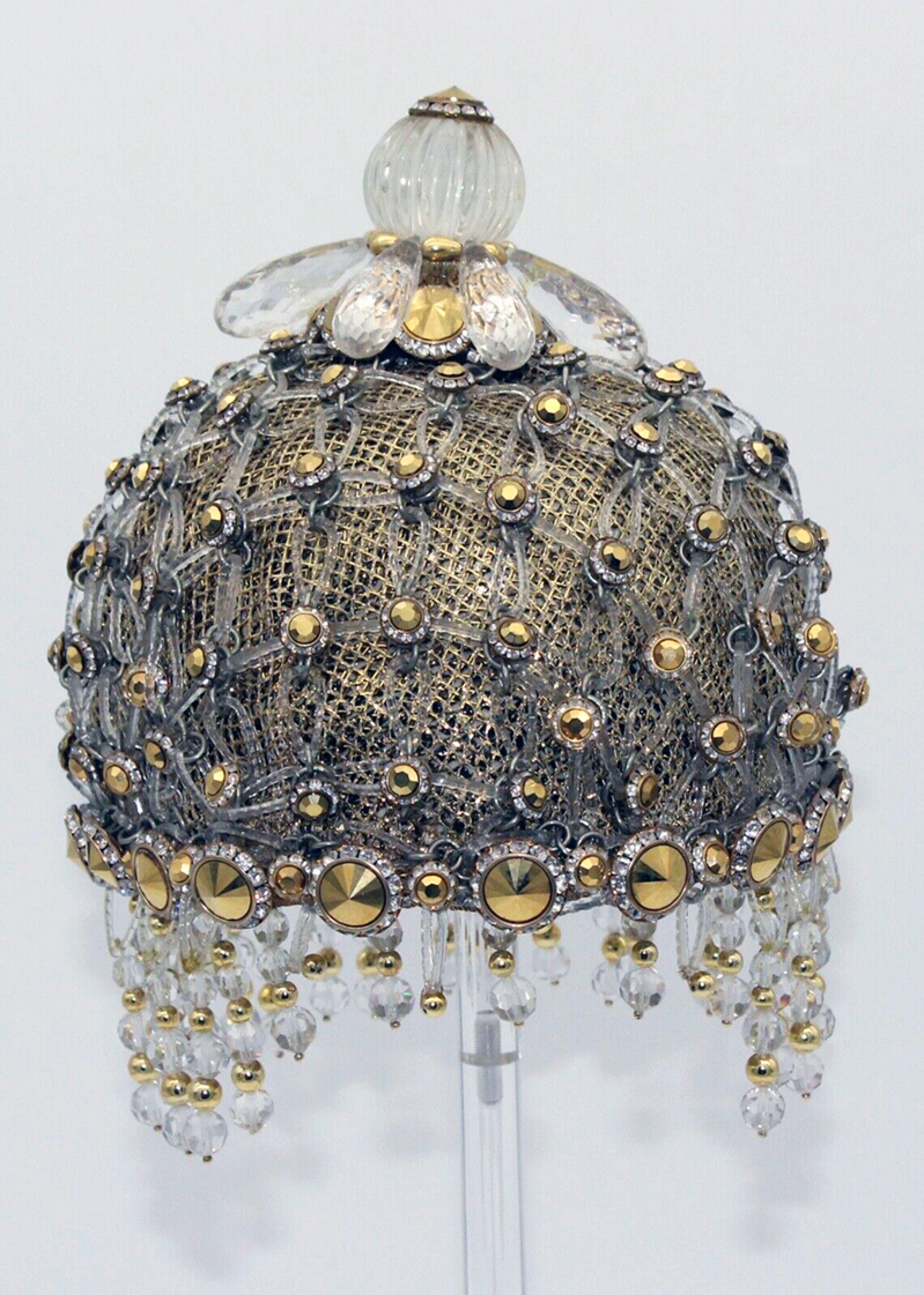 Extraordinary Women's Hat Gold Crystal Clear Glass Bead Beaded Headdress