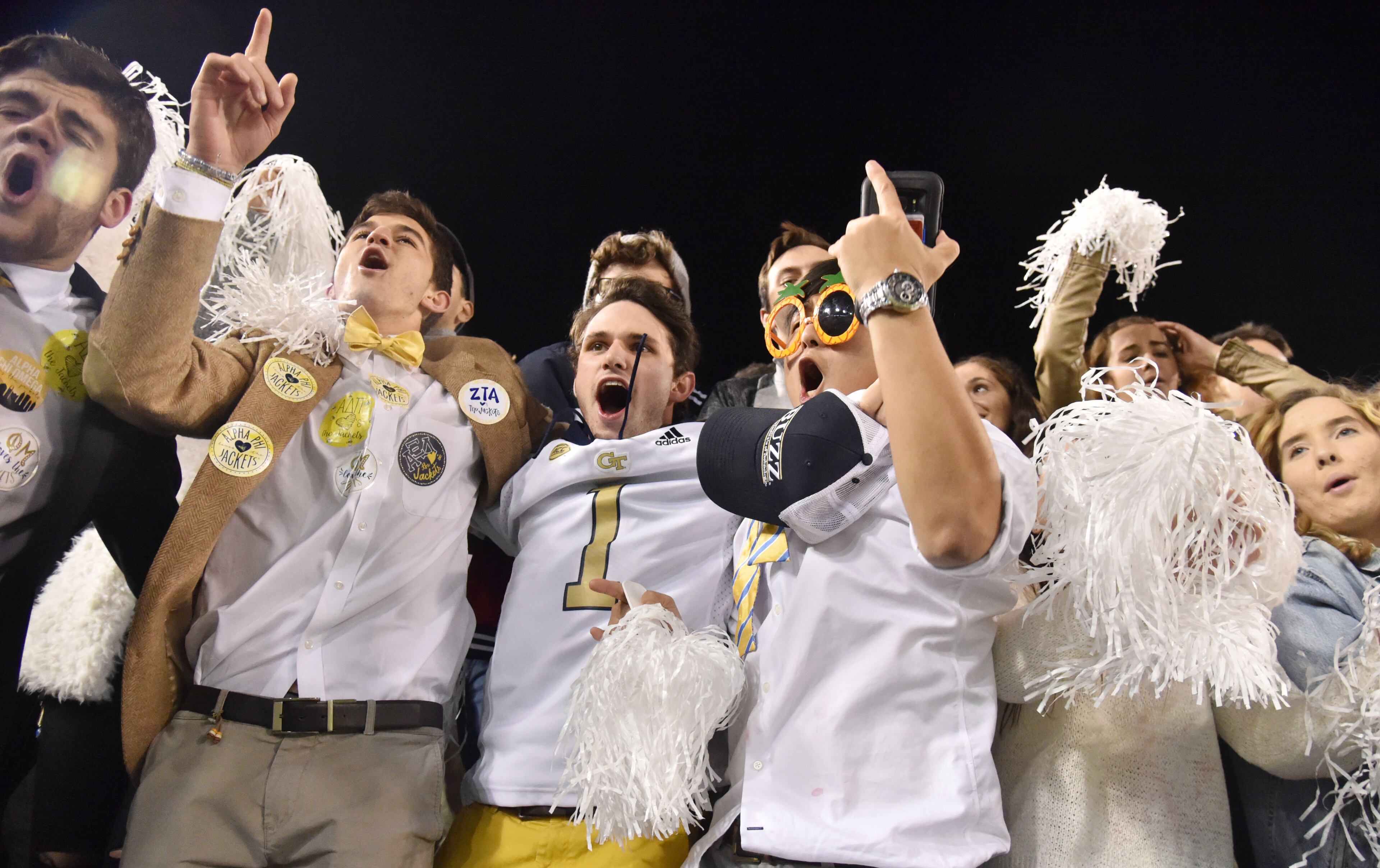 November 10, 2018 Atlanta - Georgia Tech fans cheer for their team in the first half against the Miami at Bobby Dodd Stadium on Saturday, November 10, 2018. HYOSUB SHIN / HSHIN@AJC.COM