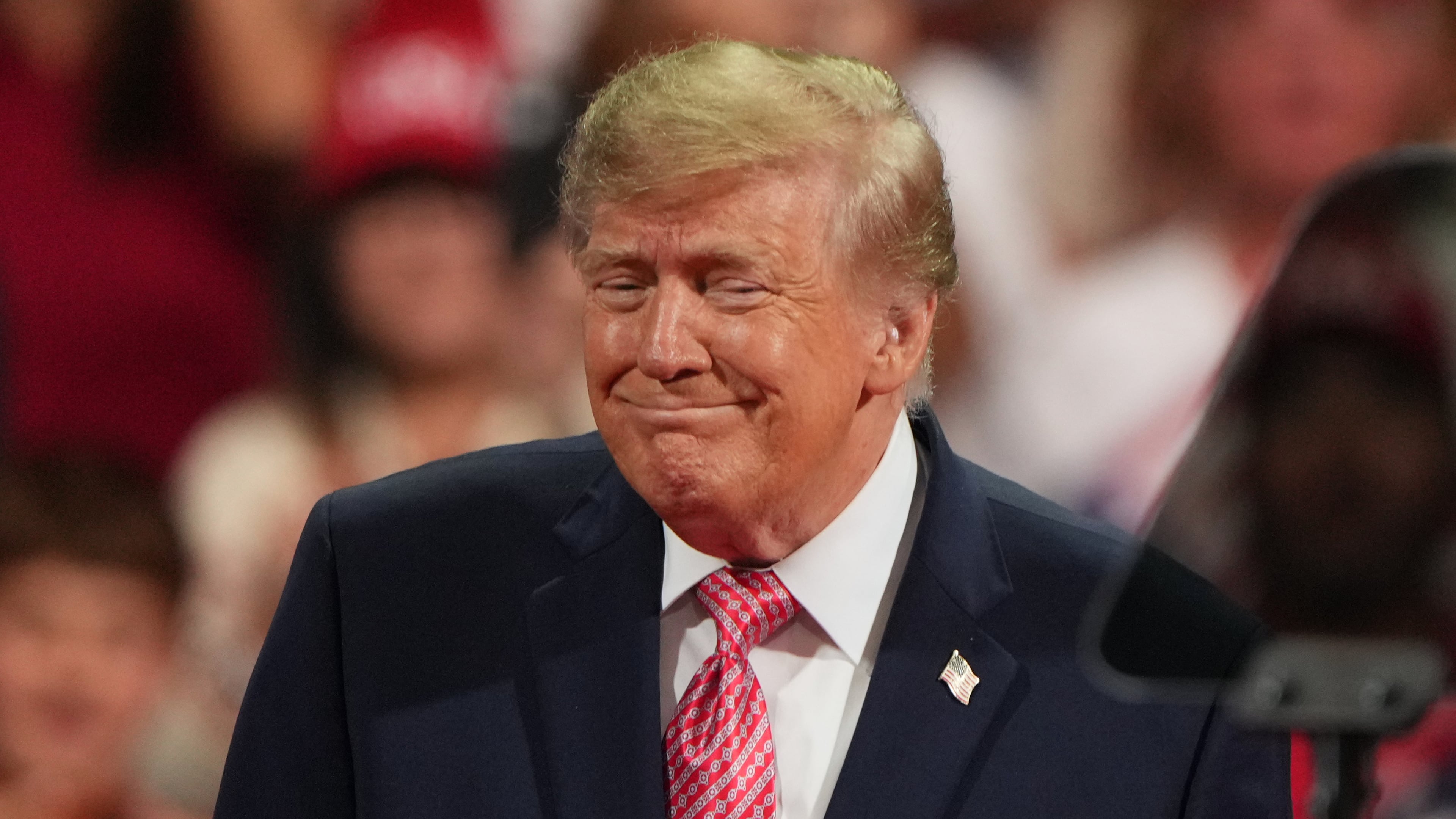 President Donald Trump arrives at a campaign rally at Heartland Credit Union Arena, Monday, Oct. 19, 2026, in Park City, Kan. (AP Photo/Charlie Riedel)
