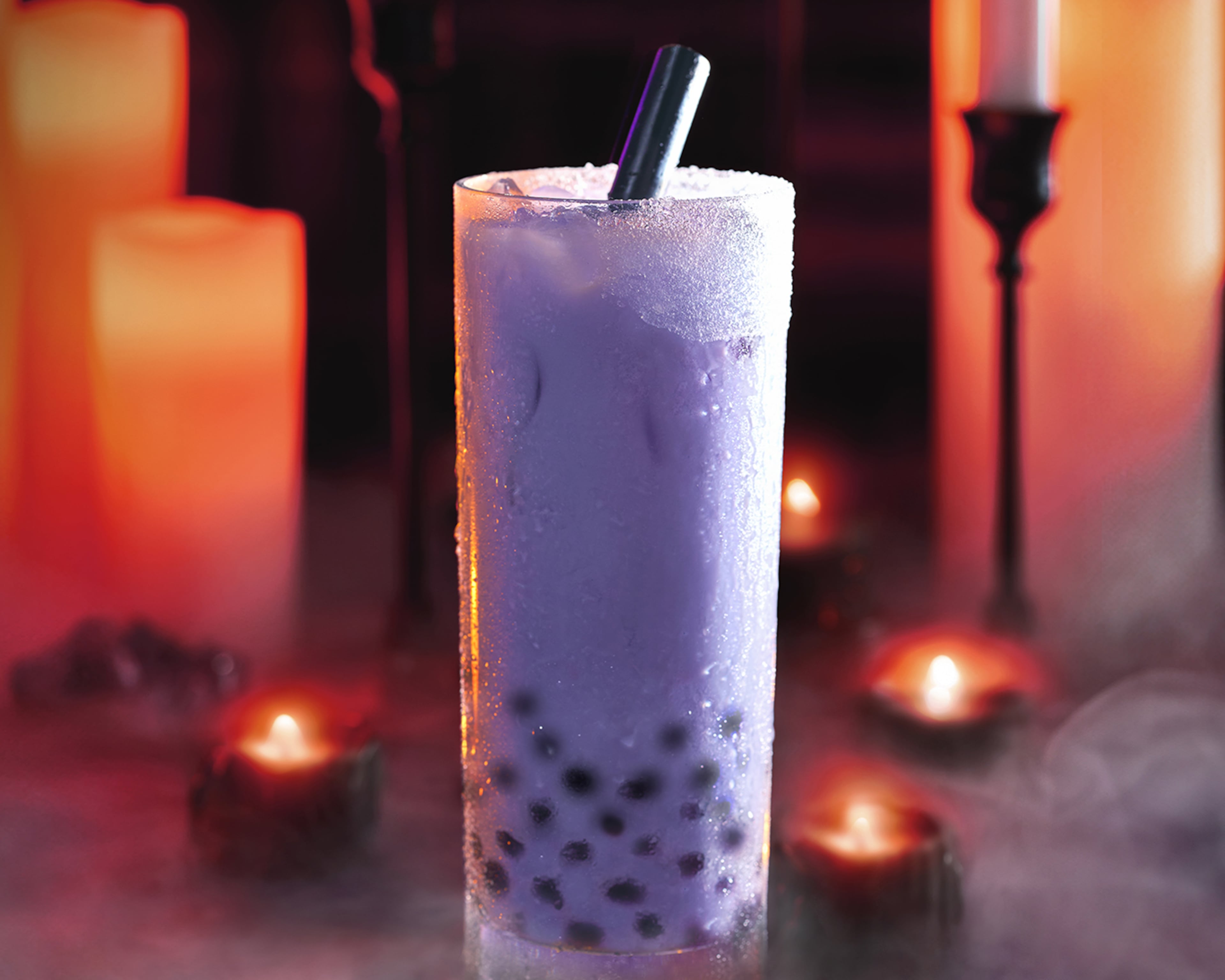 Purple popping pearls give whimsy to Mellow Mushroom's Wicked Wizard cocktail, which has a rum base. (Courtesy of Mellow Mushroom)
