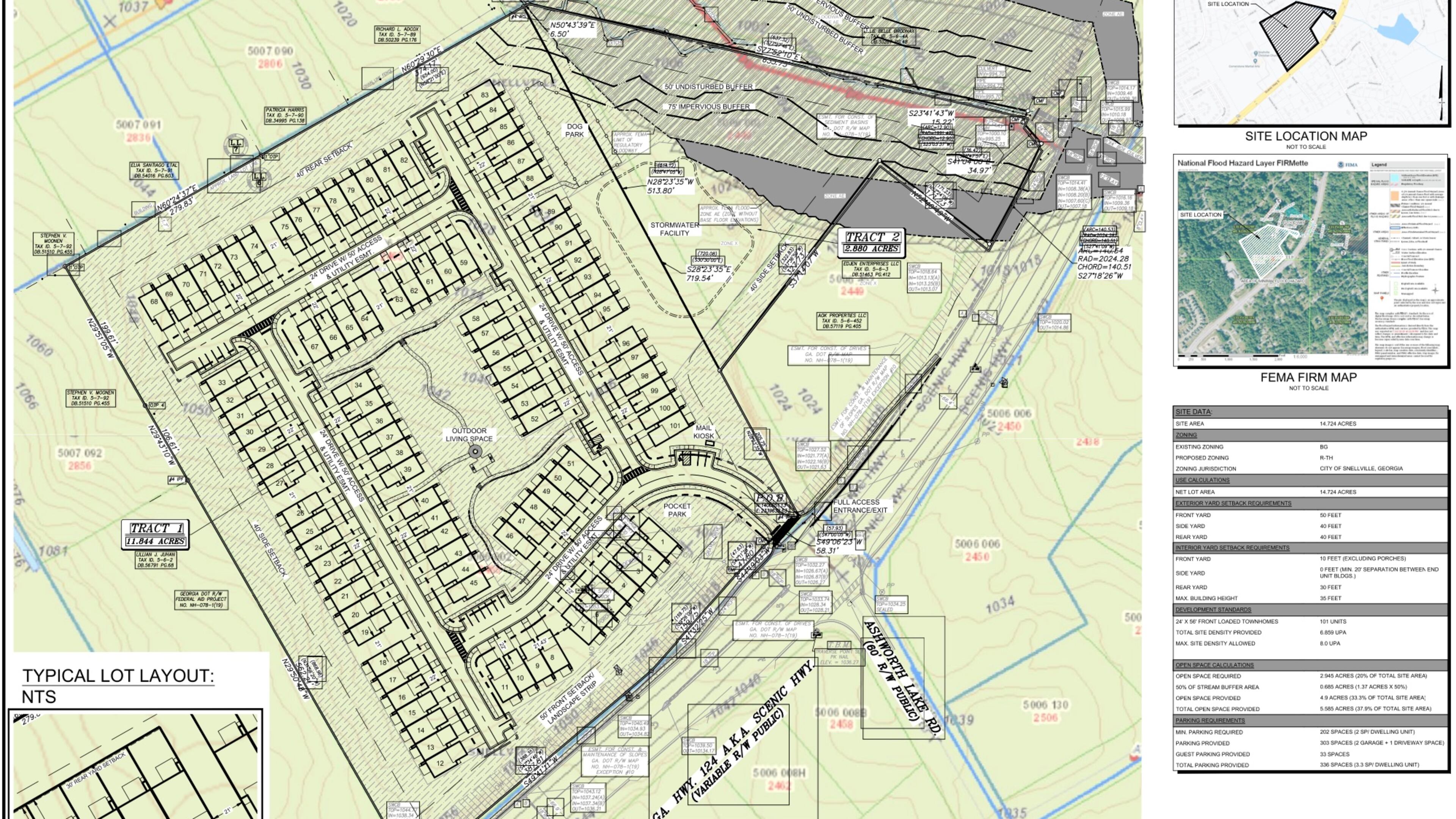 The Snellville City Council agreed to table a decision on a proposal to build a 101-unit townhome development at 2465 Scenic Highway South/Ga. 124. (Courtesy City of Snellville)
