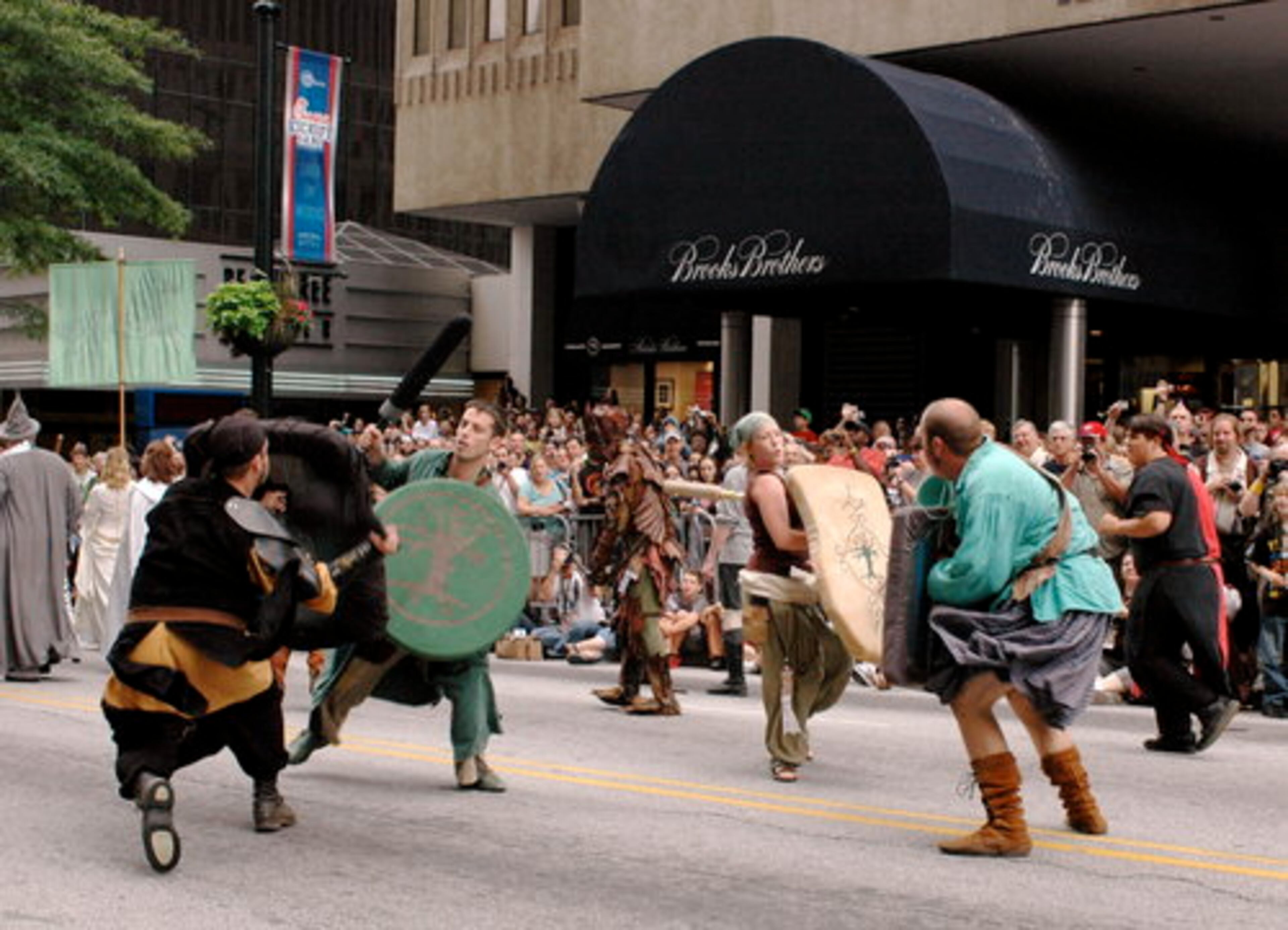 Battle in front of Brooks Brothers on Peachtree Street during the Dragon*Con parade.