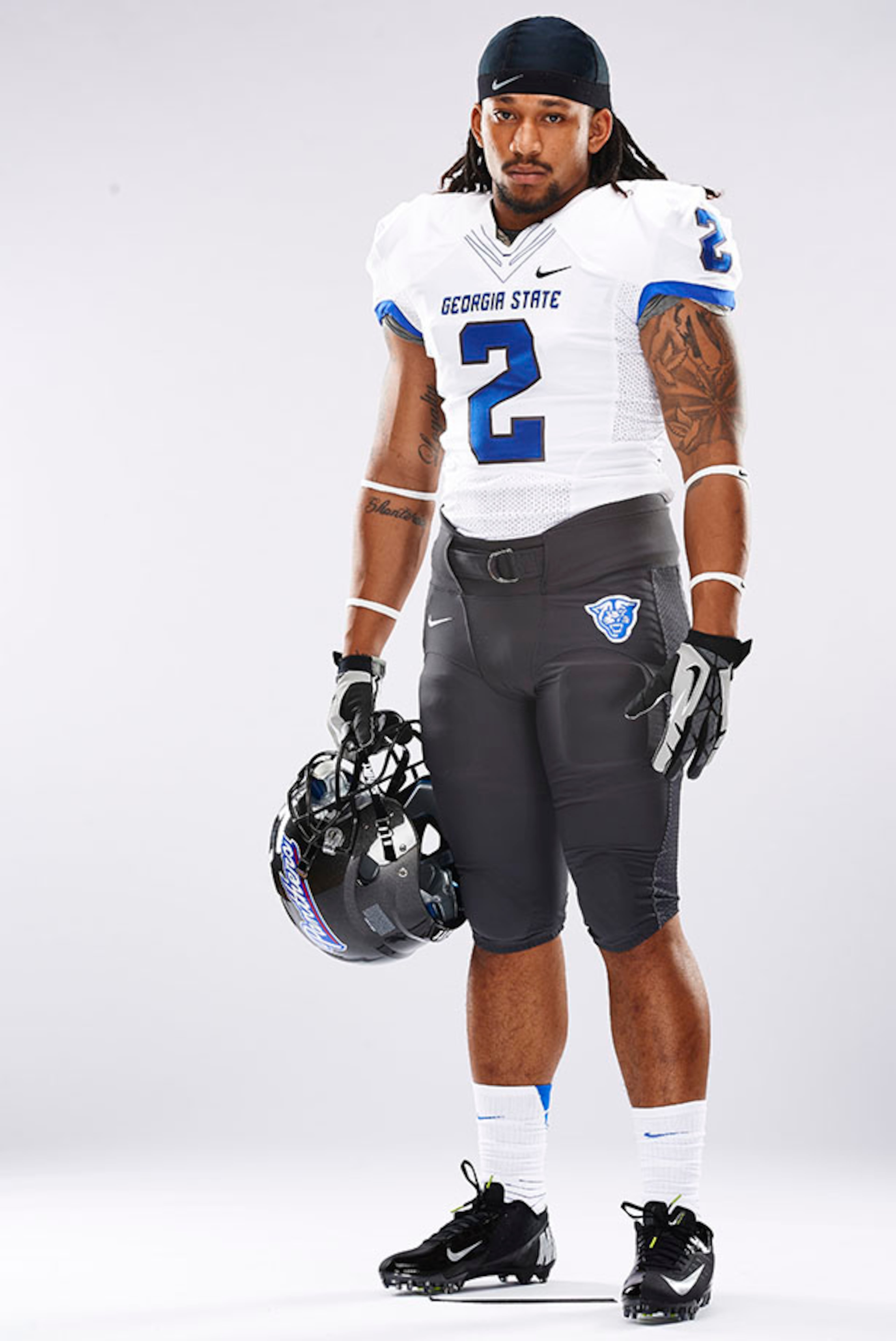 Georgia State's new uniform includes new black pants and a redesigned helmet. Other new colors will provide the Panthers with 12 uniform combinations.