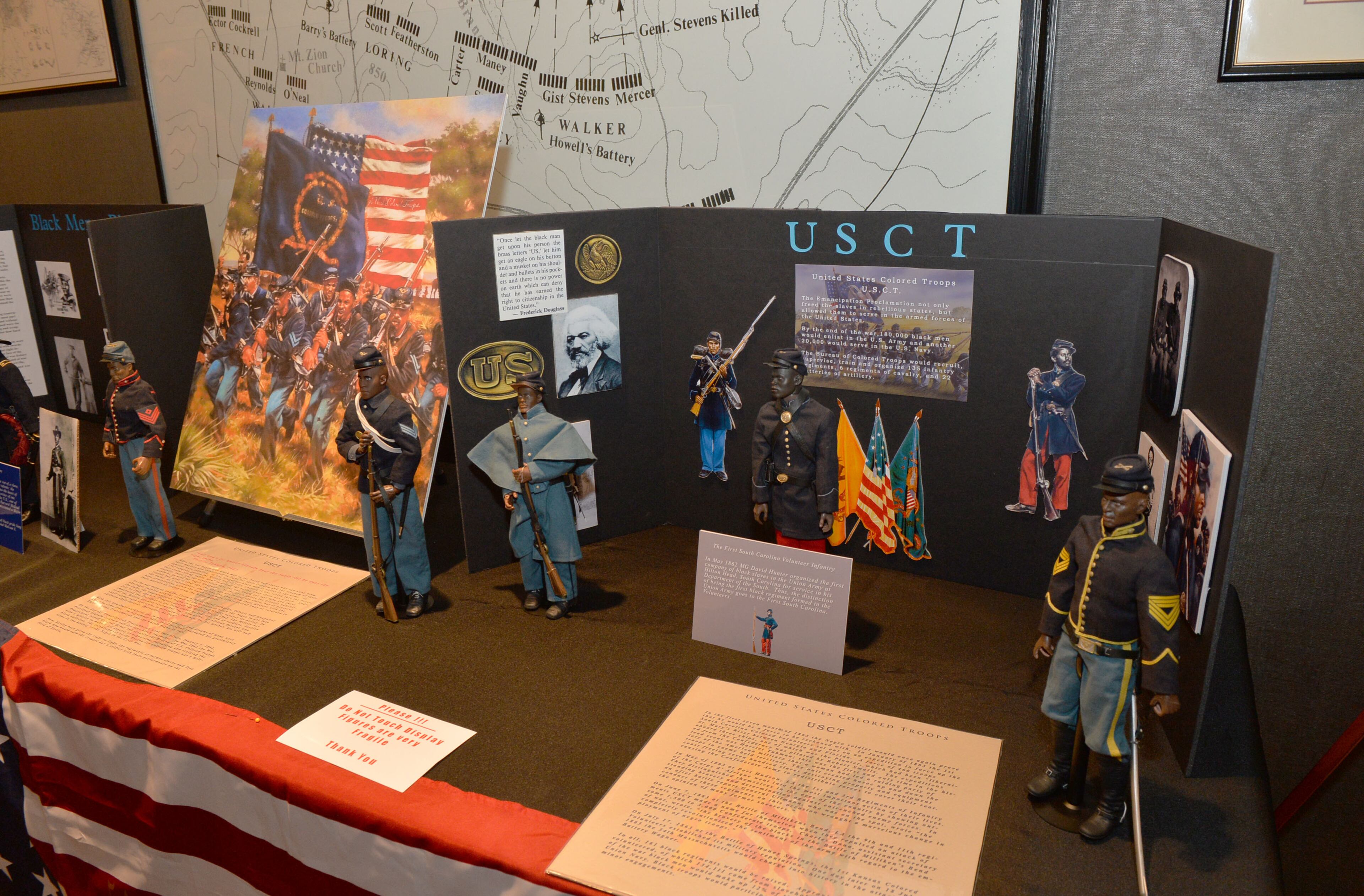 A display of United States Colored Troops figures is shown during a Juneteenth celebration at the Atlanta Cyclorama and Civil War Museum, Friday, June 20, 2014. KENT D. JOHNSON/KDJOHNSON@AJC.COM