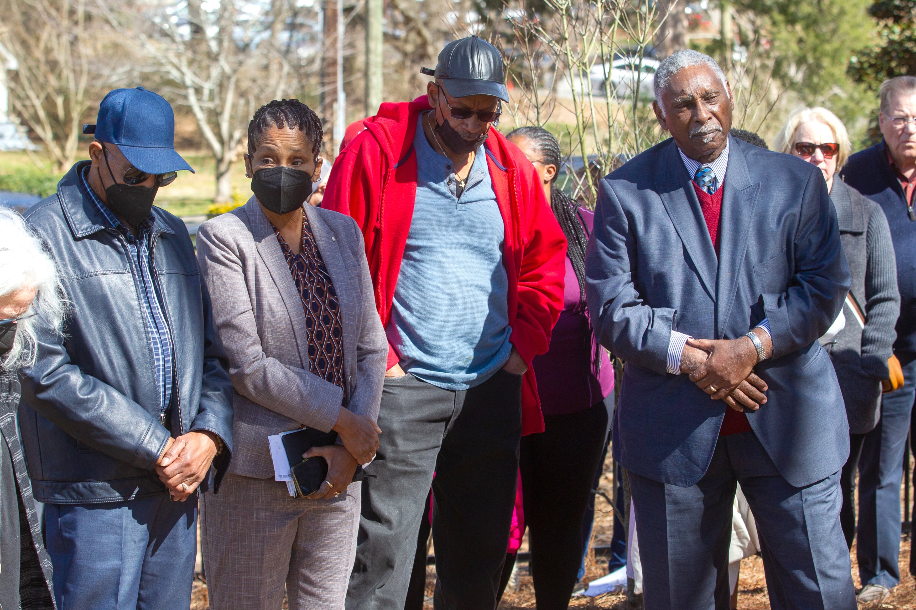 People listen to the speakers during the rededication ceremony of the historic Mount Zion Cemetery in Smyrna on Sunday, February 20, 2022. (Photo: Steve Schaefer for The Atlanta Journal-Constitution)