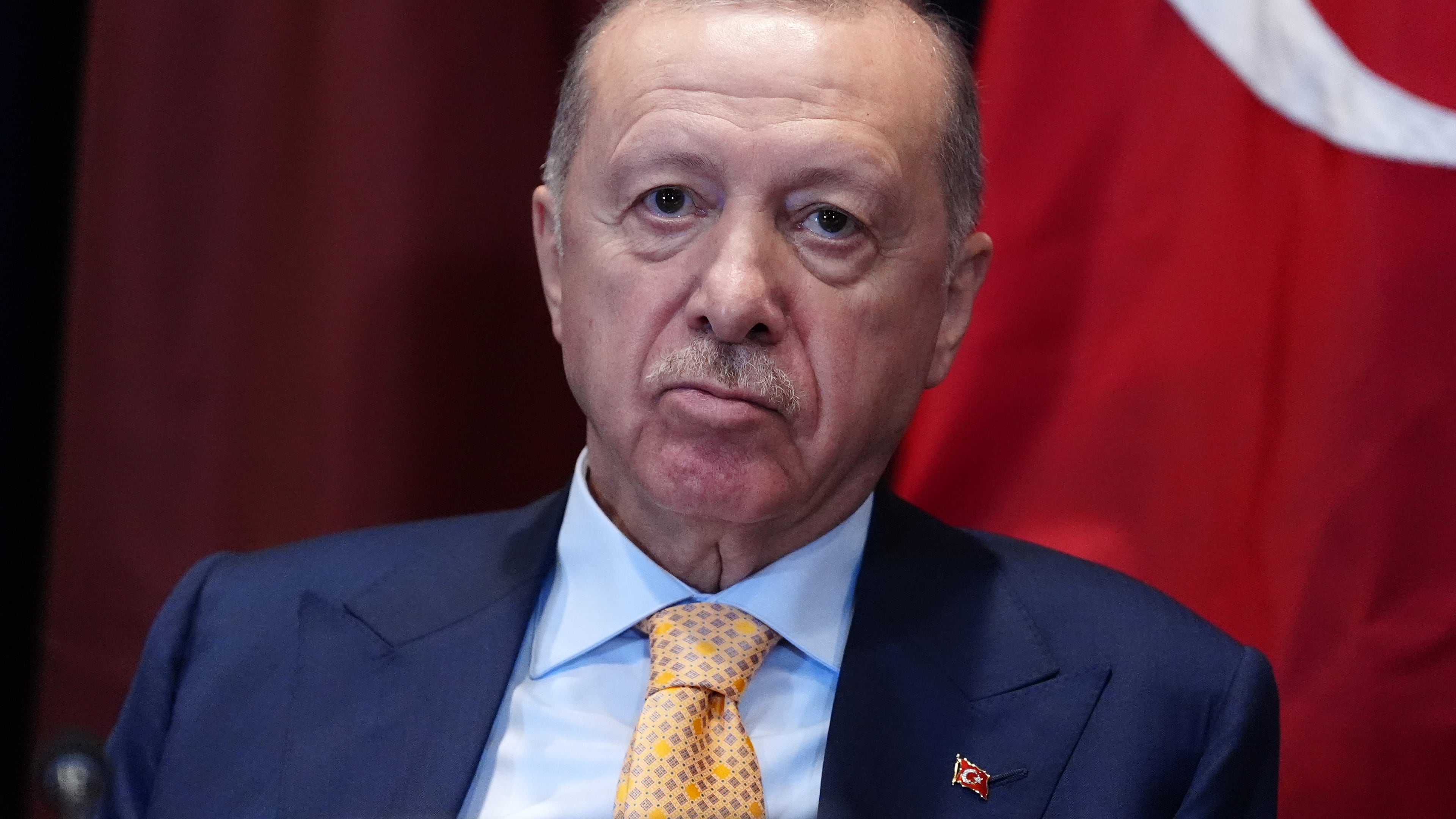 Turkey's President Recep Tayyip Erdogan listens during a meeting with President Donald Trump at a multilateral meeting with the Gulf Cooperation Council during the United Nations General Assembly, Tuesday, Sept. 22, 2026, at the UN headquarters. (AP Photo/Julia Demaree Nikhinson)